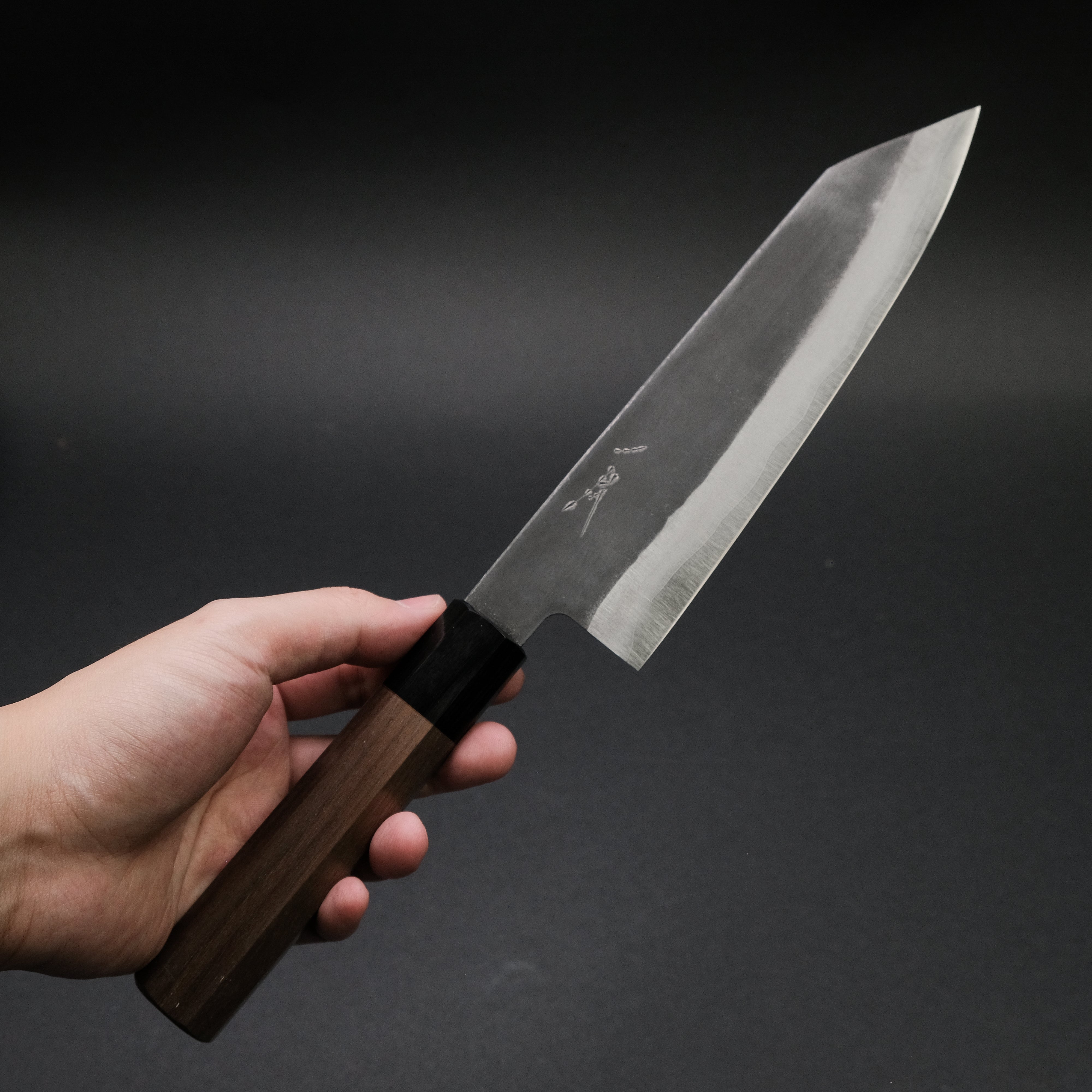 Hitohira Harima Blue Super Stainless Clad Bunka Knife 180mm - Japanese Walnut Handle - Professional Chef Knife for Slicing, Dicing & Chopping Vegetables, Meat & Fish
