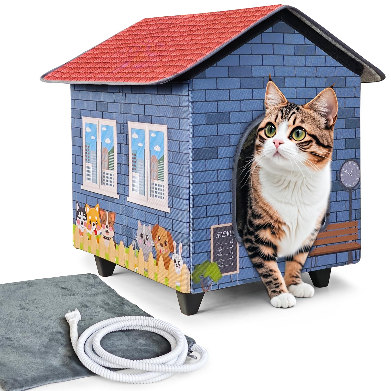 Insulated Heated Cat House for Outdoor Winter Use - Weatherproof & Cozy Shelter for Outdoor Cats in Cold Weather - Perfect for Backyard, Porch, or Garden