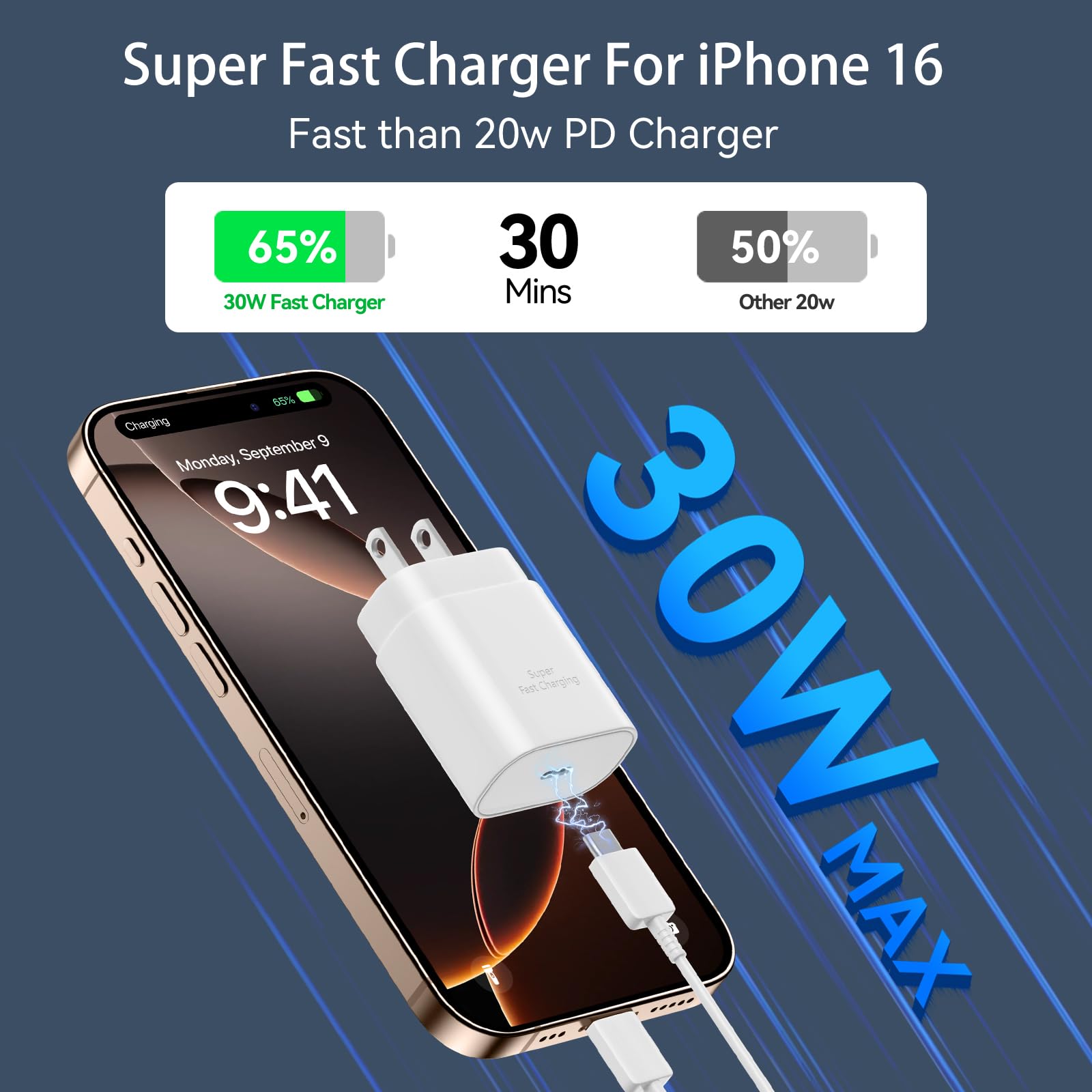 30W USB C Fast Charger for iPhone 16/15 Pro Max - 10FT Long Type C Charging Cable - Compatible with iPhone 16 Pro Max/16 Pro/16 Plus/15 Pro Max/15 Pro/15 - Fast Charging Block & Power Adapter - Perfect for Travel, Home & Office Use