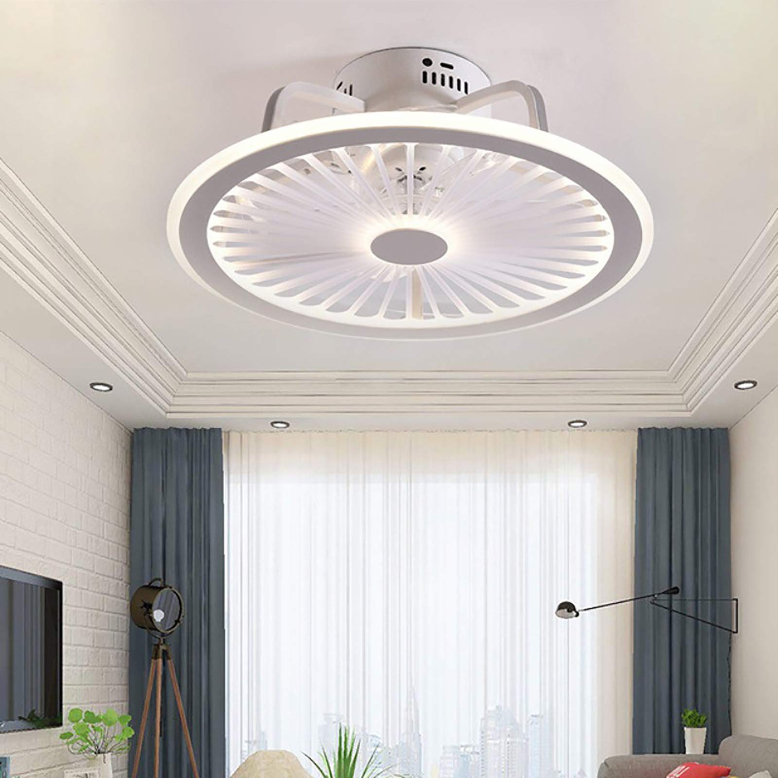 Ultra Thin 18cm Invisible Ceiling Fan with LED Light & Remote Control - 3 Speed Dimmable Quiet Fan for Living Room, Bedroom, Office | Energy Efficient Home Cooling & Stylish Lighting Solution