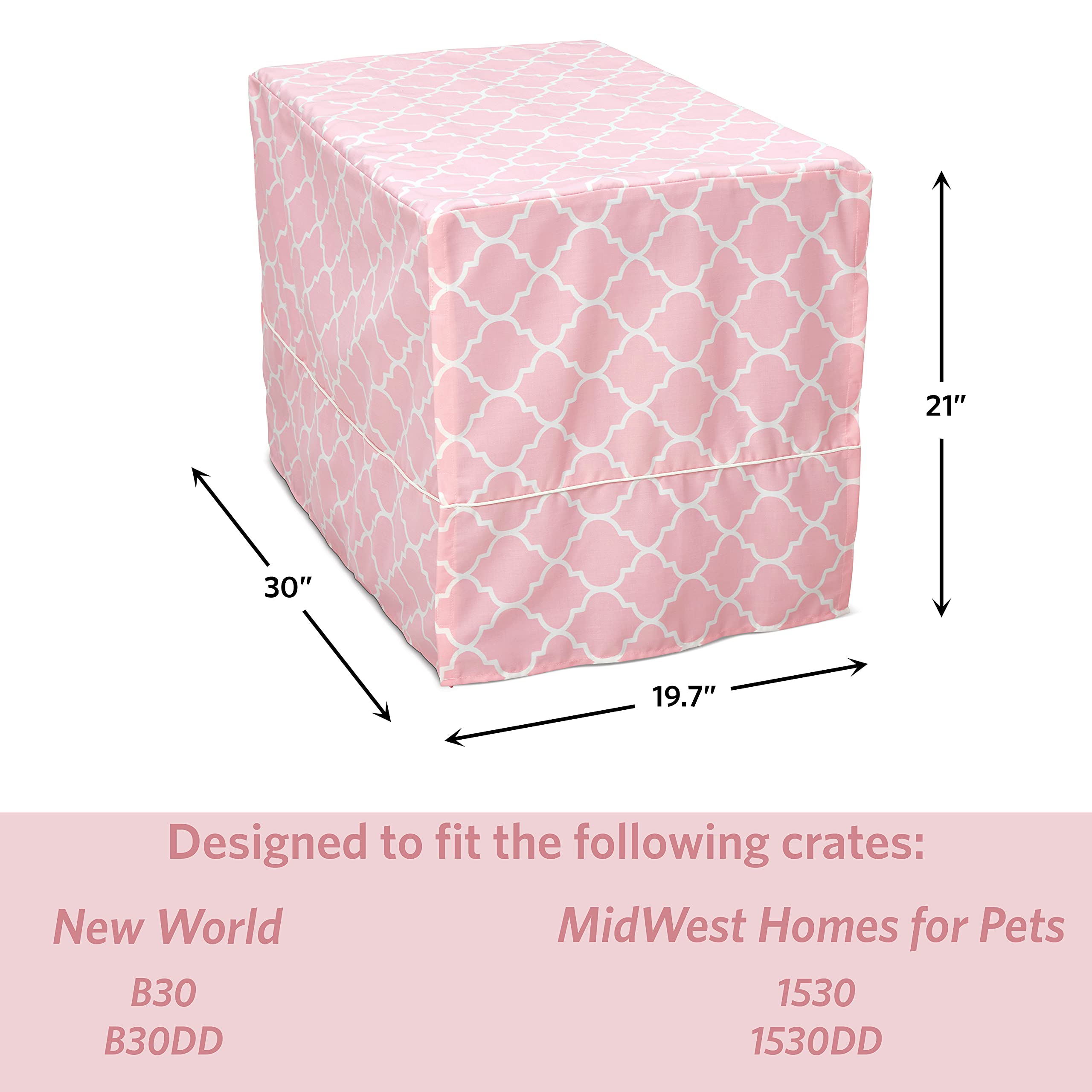 New World Pet Products 30-Inch Dog Crate Cover with Teflon Fabric Protector - Fits Midwest Dog Crates, Pink Designer Pattern for Home & Travel Use