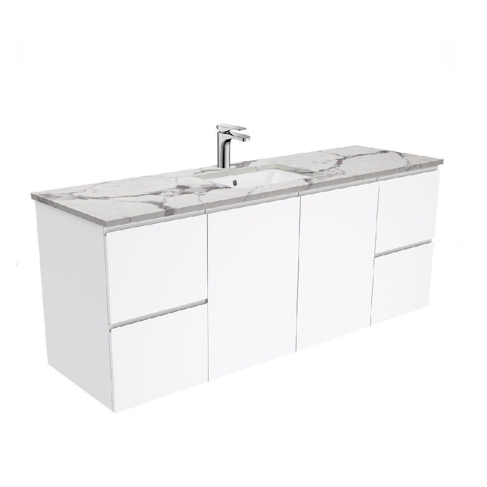 Fienza SM150FS 60-Inch Calacatta Marble Wall Mount Bathroom Vanity with Single Sink - Modern Floating Vanity for Small Bathrooms & Powder Rooms