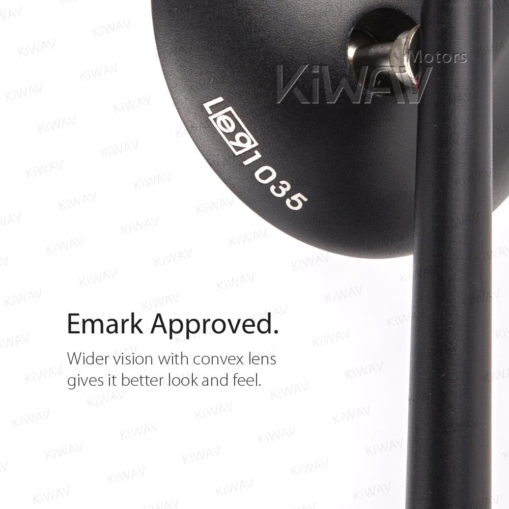 KiWAV Ellipse Black Motorcycle Mirrors - Fairing Mount with Black Adapter - Compatible with Ducati Panigale 899/959/1199/1299 - High Visibility Rearview Mirrors for Street & Track Riding