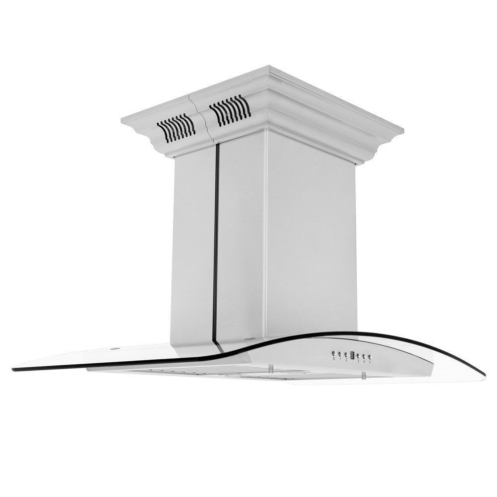 ZLINE GL5iCRN BT Stainless Steel Island Mount Range Hood with Built-in CrownSound Bluetooth Speakers - Premium Kitchen Ventilation for Modern Homes, Perfect for Cooking & Entertaining