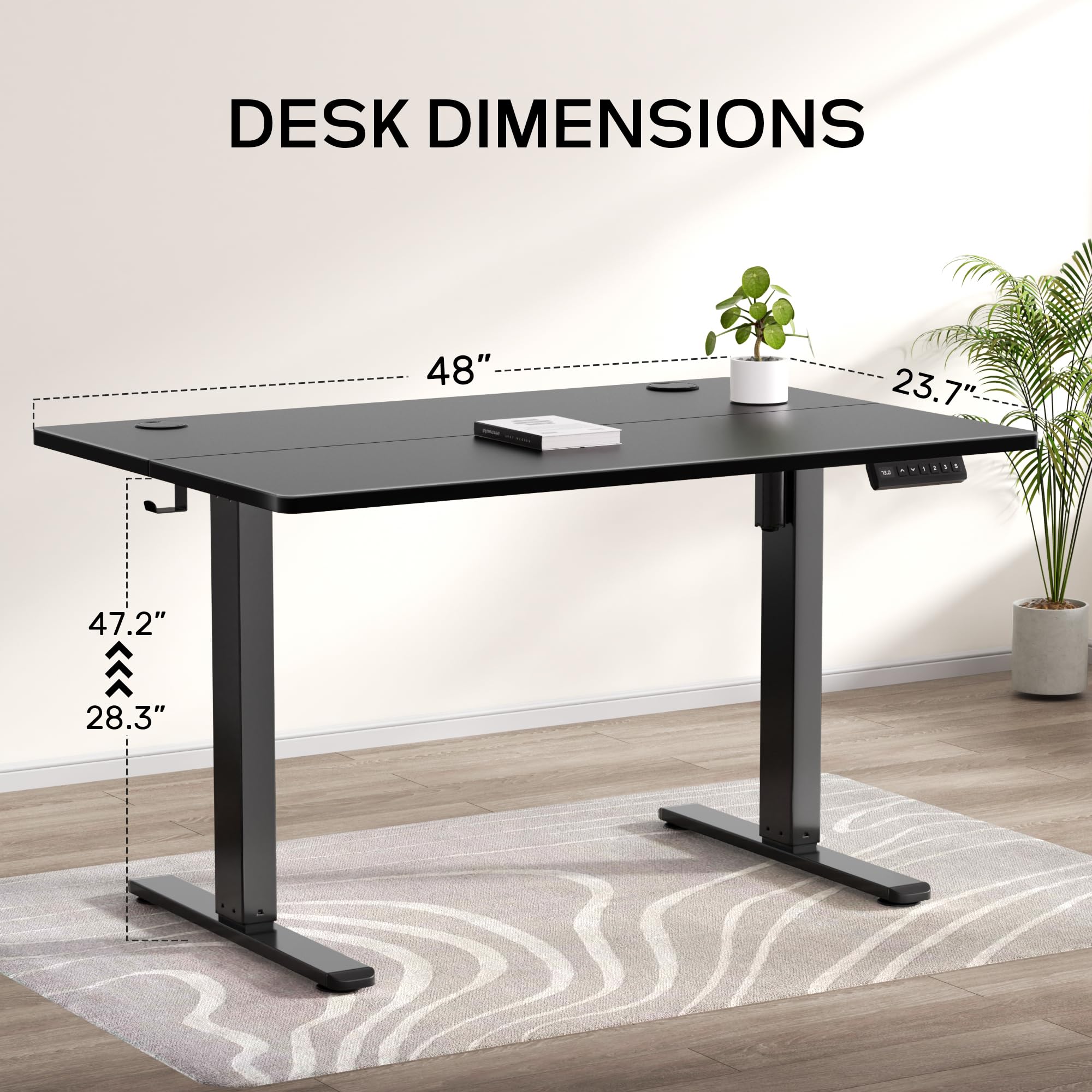 Adjustable Electric Standing Desk 48 x 24 Inches - Ergonomic Sit Stand Workstation with Splice Board for Home Office | Perfect for Remote Work, Gaming & Study (Black)