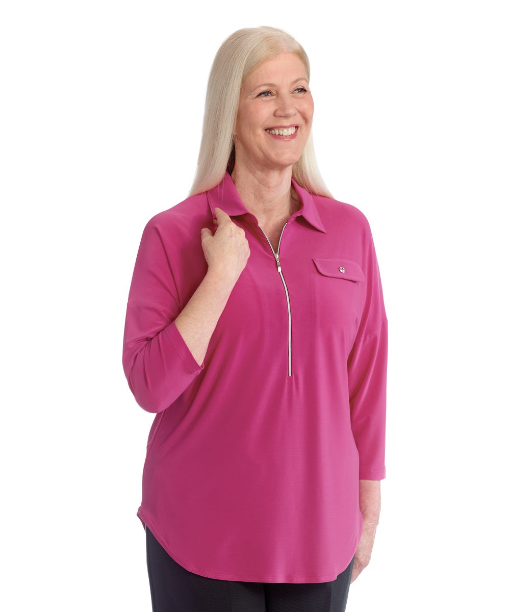 Women's Easy Zip Front Top for Independent Dressing - Comfortable Pullover Shirt for Seniors & Disabled Adults - Perfect for Arthritis & Limited Mobility (Home Care, Assisted Living, Physical Therapy)