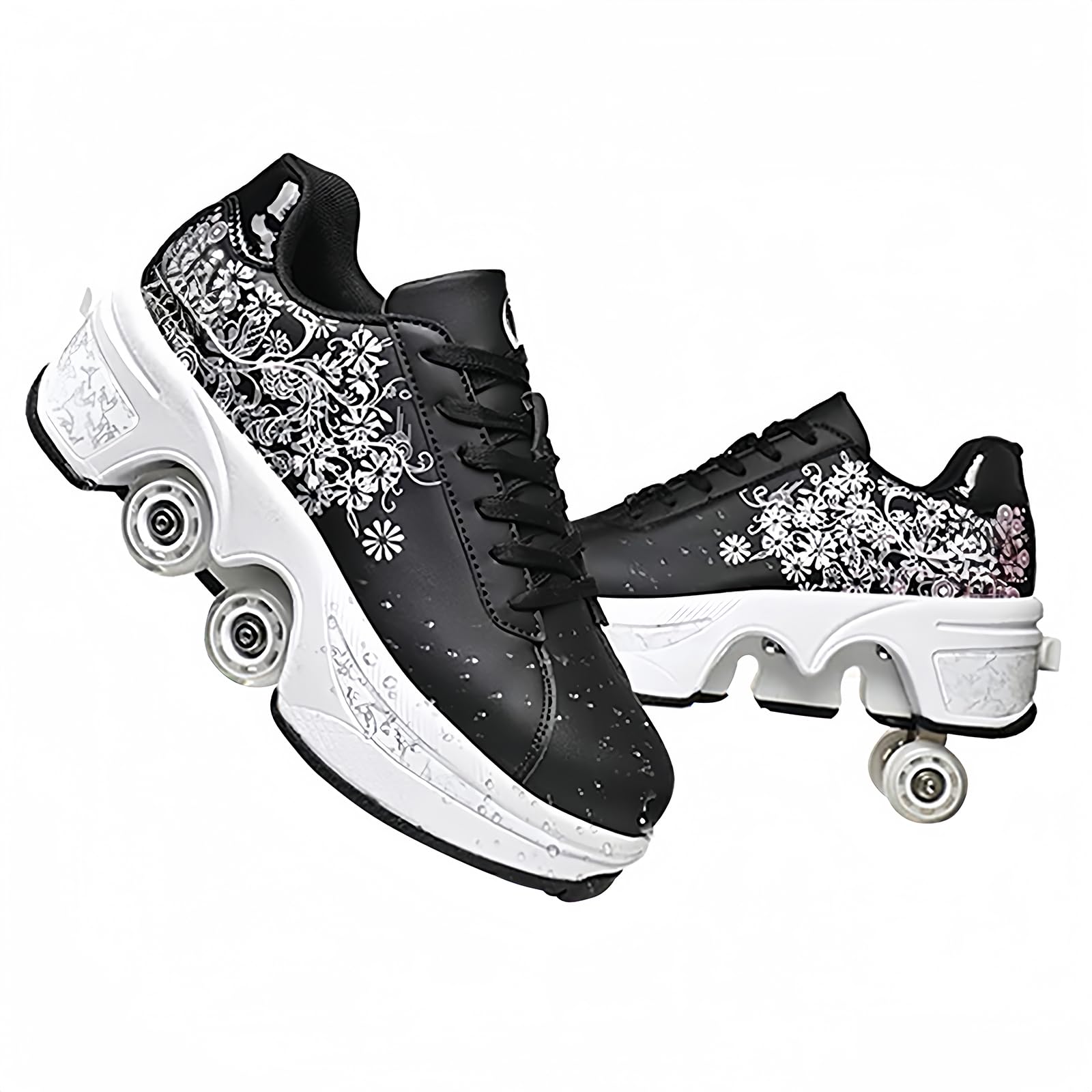 Retractable Roller Skate Shoes for Men & Women - Double Row Deform Wheel Sneakers with Wheels | Outdoor Skating Shoes for Boys & Girls | Perfect for Park Rides, Commuting & Fun Activities