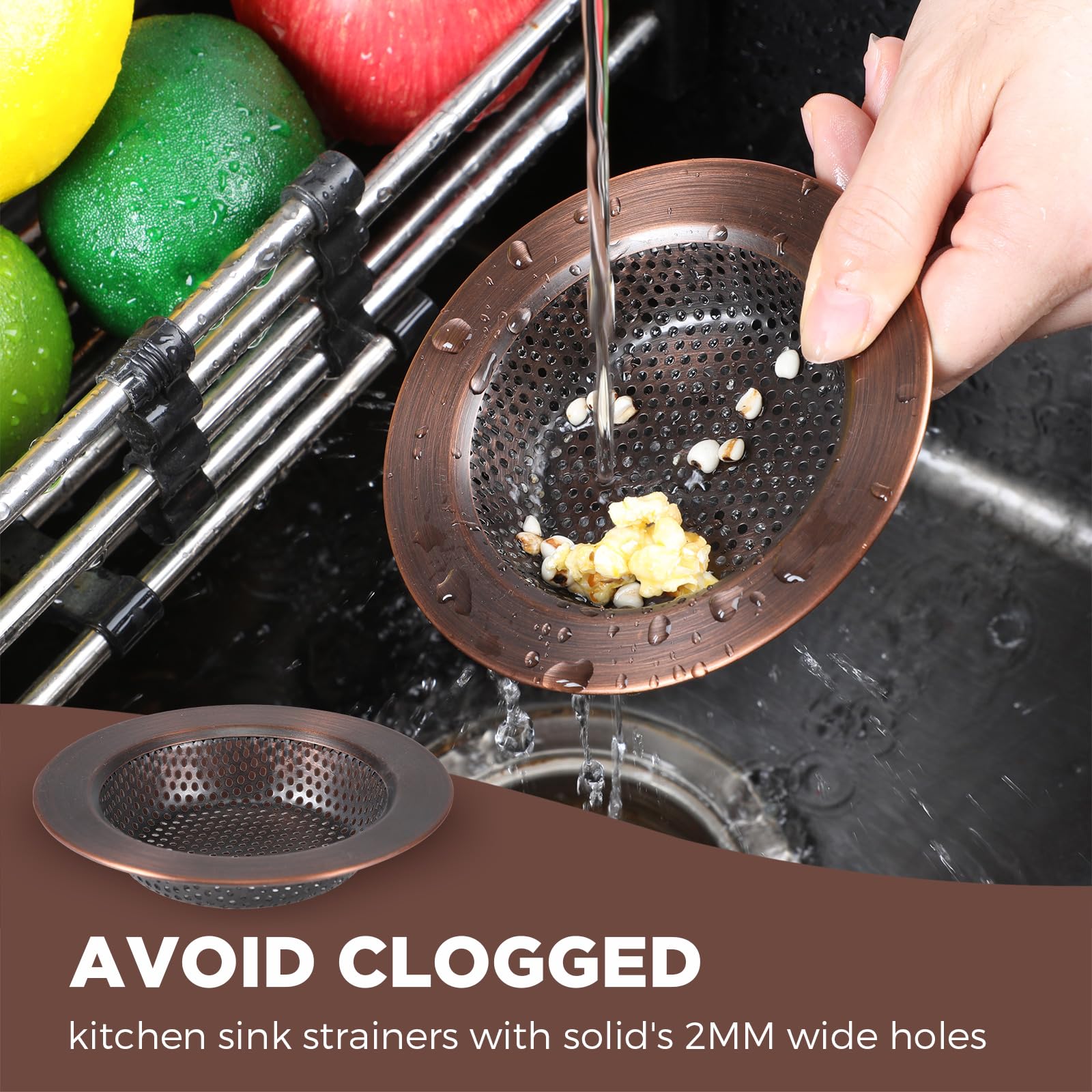 3-Pack Stainless Steel Kitchen Sink Drain Strainer & Stopper - Universal Garbage Disposal Plug with Handle, Anti-Clogging Filter Sieve Basket (Antique Copper) for Easy Food Waste Disposal - Perfect for Kitchen Sinks, Bar Sinks, and Utility Sinks
