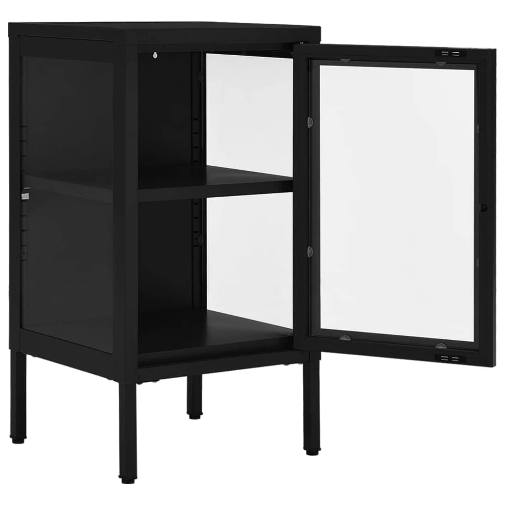 FAMIROSA Black Steel Sideboard Cabinet with Tempered Glass - 15