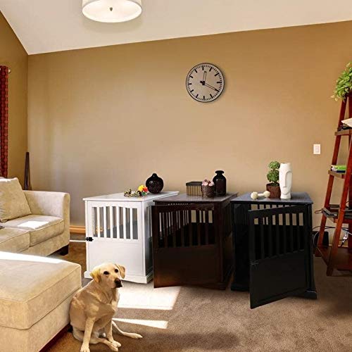 Modern White Wood Dog Crate Table - Decorative Kennel End Table with Hidden Enclosure | Durable Indoor Pet Furniture for Living Room, Bedroom & Office Decor