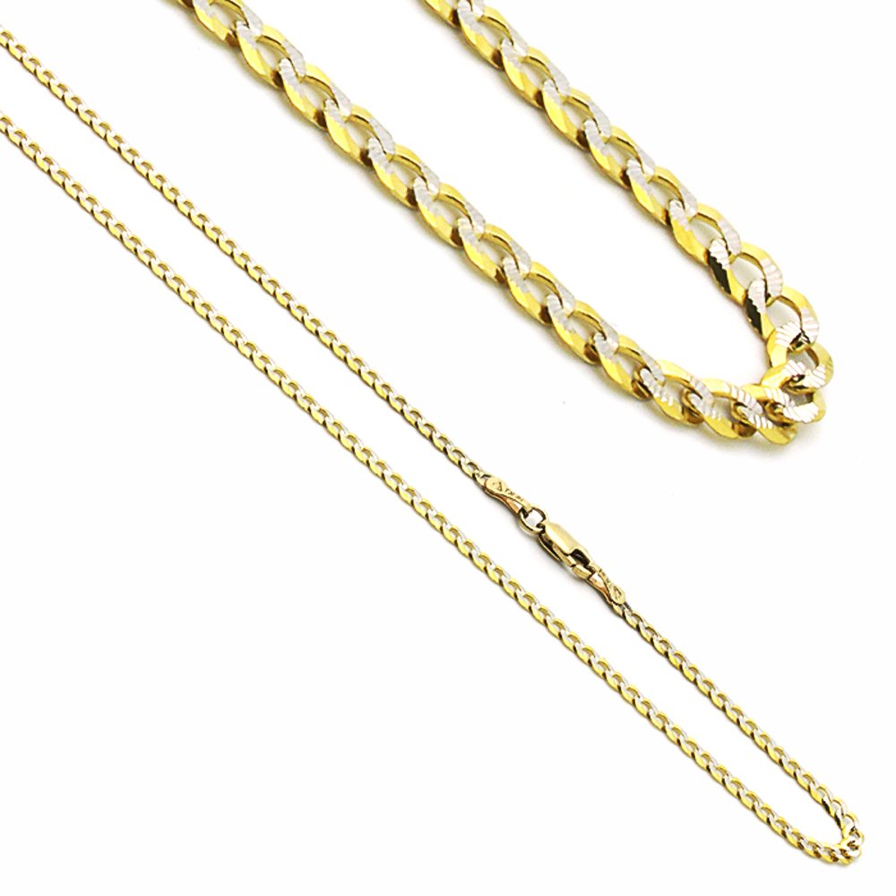 Prime Pristine 2.5mm 14K Yellow Gold & White Gold Two-Tone Pave Diamond Curb Chain Necklace for Women - Perfect for Weddings, Anniversaries & Special Occasions