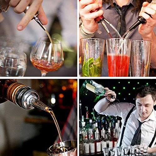 6PCS Stainless Steel Liquor Pourers - BALTRE Speed Pourer Spouts with Rubber Dust Caps for Whiskey, Vodka & Vinegar Bottles | Bar Accessories for Home & Professional Use