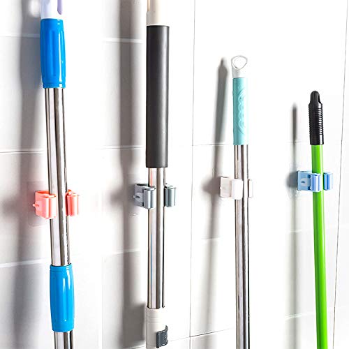 Stainless Steel Wall Mounted Broom Rack - Heavy Duty for Garage & Laundry