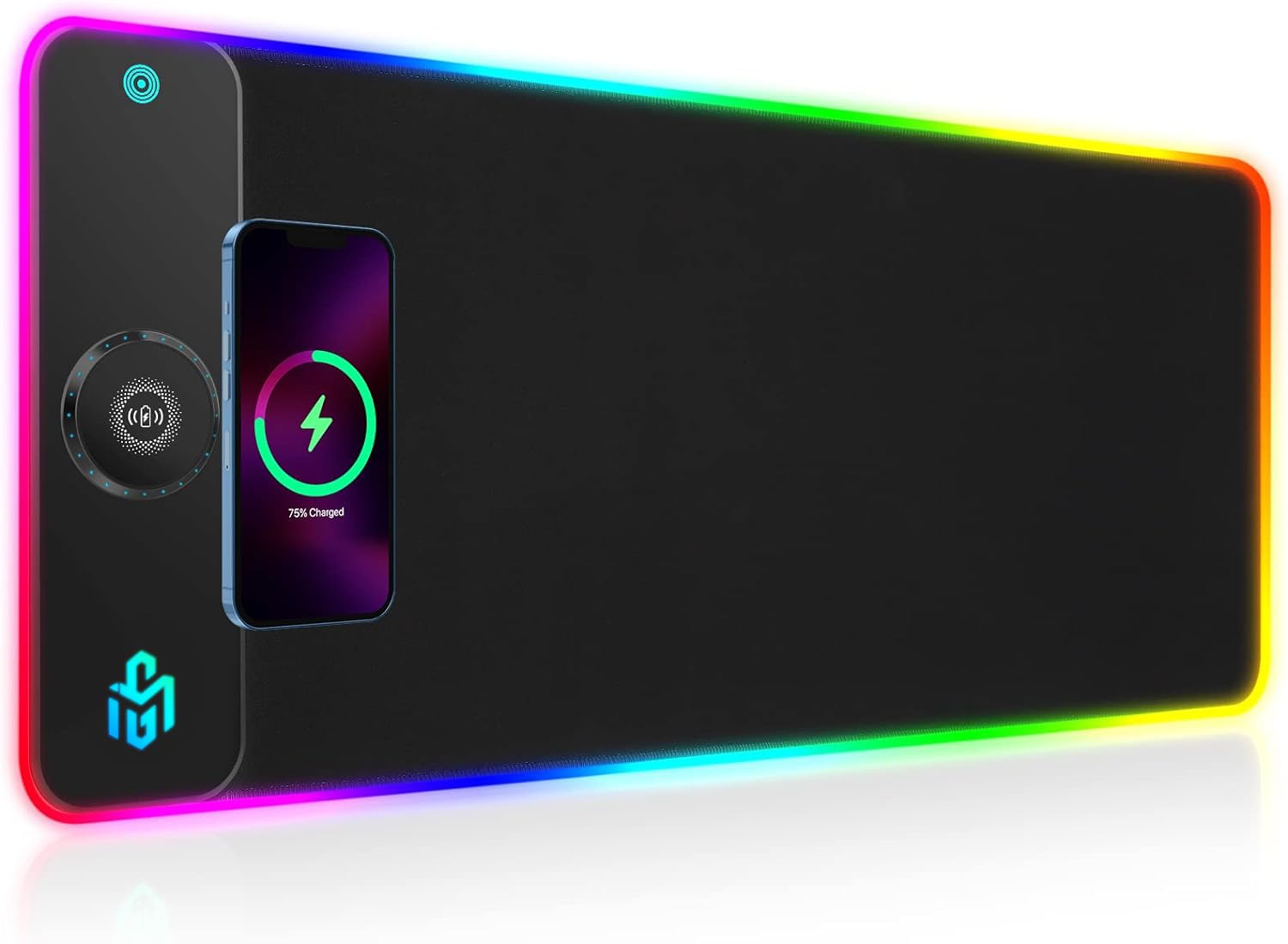 GIM RGB Gaming Mouse Pad with 15W Wireless Charging & 10 LED Light Modes - Extra Large 800x300x4mm Non-Slip Rubber Base - Computer Keyboard Mat for Gaming, Office & Home Desk Setup (Black)