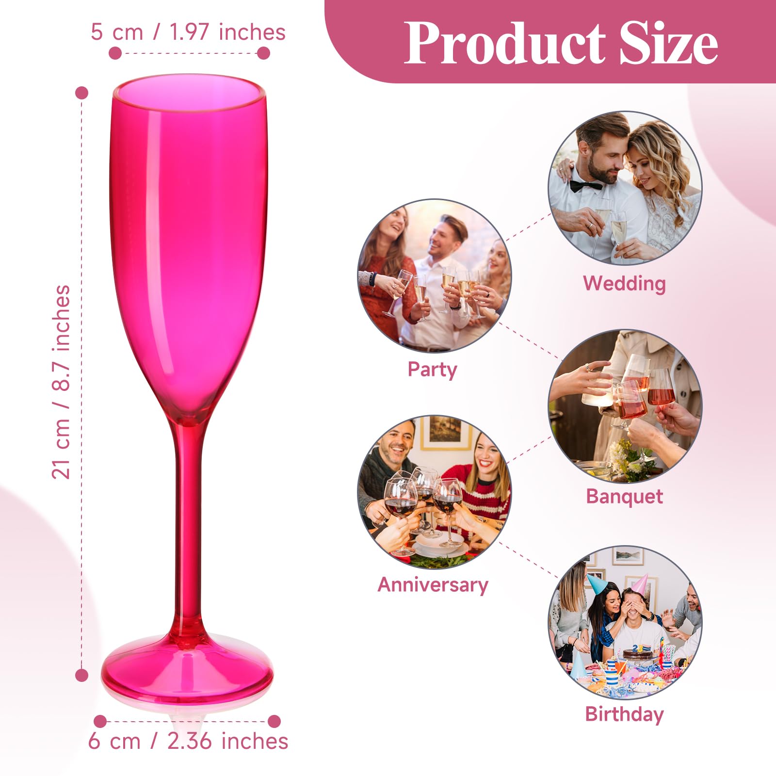 Elegant Acrylic Champagne Flutes - Unbreakable Plastic Champagne Glasses for Wedding Toasts, Bridal Showers & Bachelorette Parties (Set of 24, Hot Pink) - Perfect for Celebrations, Receptions & Special Events