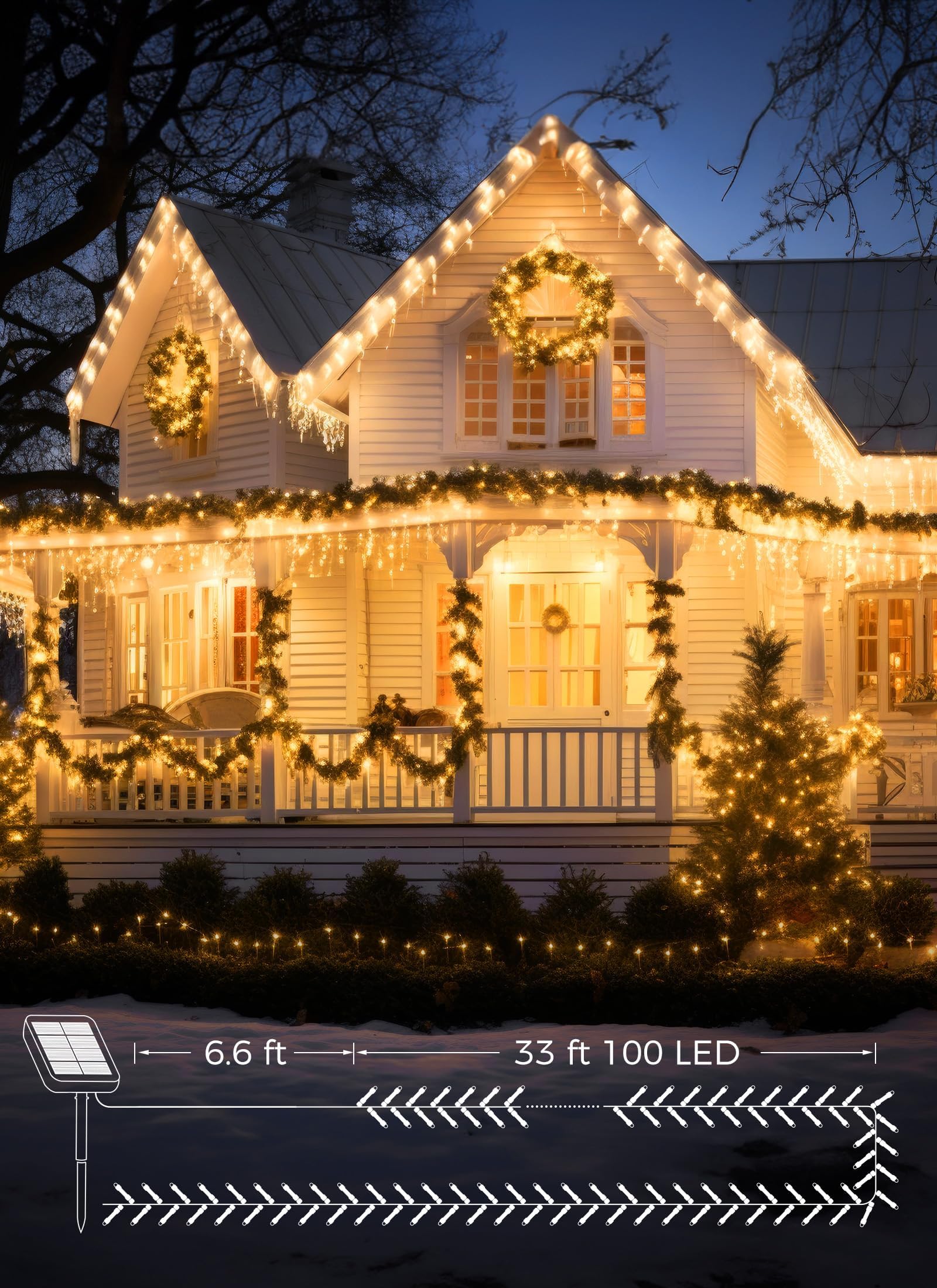 200LED Solar String Lights Outdoor, 2-Pack 78FT Waterproof IP65 Solar Powered Lights with 8 Lighting Modes - Perfect for Garden, Yard, Party, Holiday Tree & Patio Decoration (Warm White)