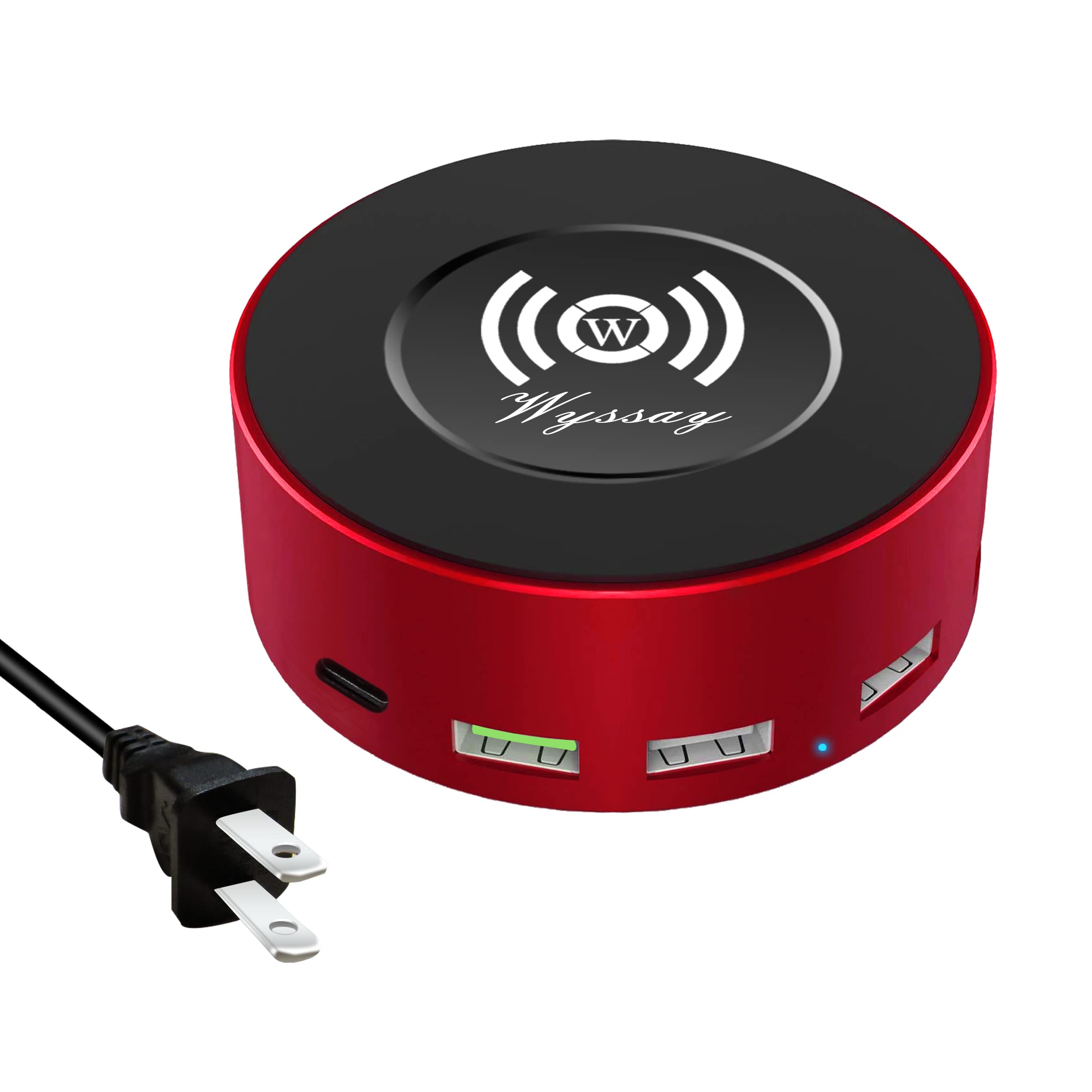 Wyssay 75W 6-Port USB Charging Station with Wireless Charger | Fast Charging Hub for iPhone, Samsung, iPad, AirPods | Type-C & QC3.0 | Desktop Organizer for Home, Office, Travel | Red