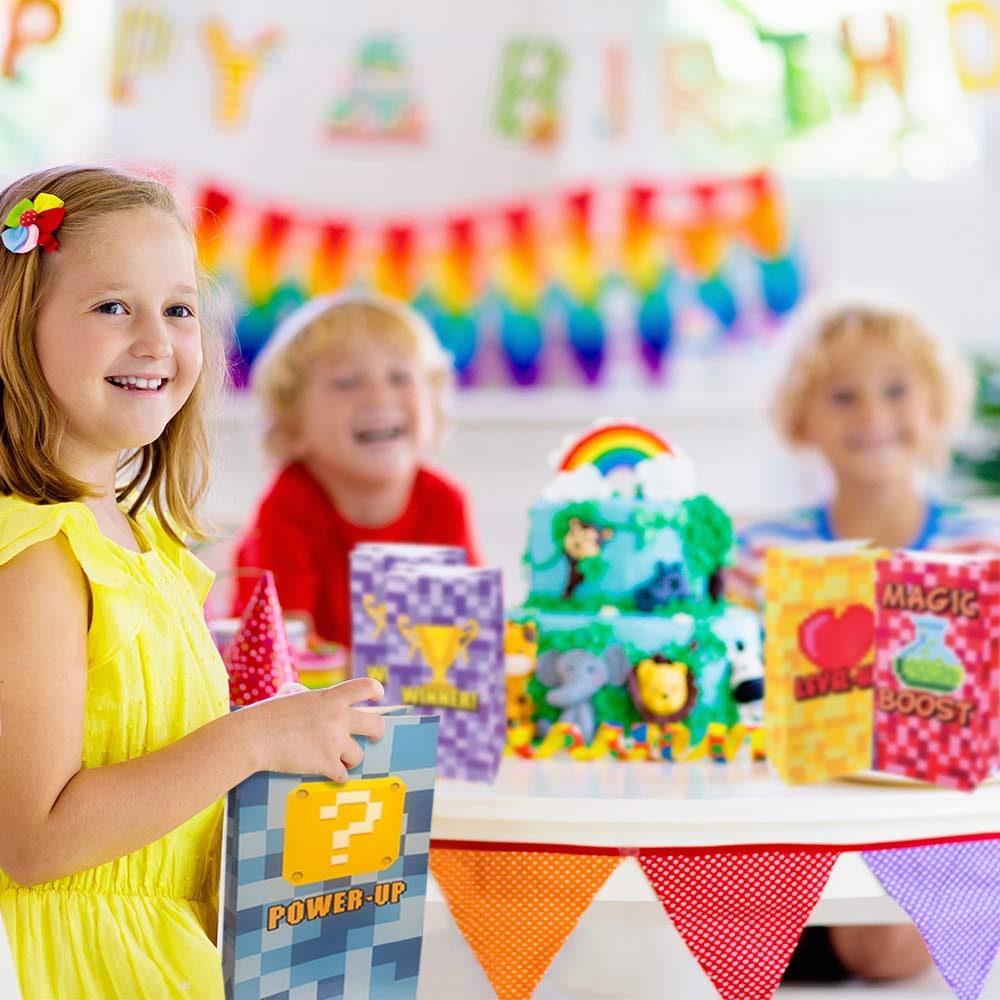 ArtCreativity 12-Pack Video Game & Pixel Themed Party Favor Bags - Durable Gift Goodie Bags for Birthday Parties, Baby Showers & Holidays | Perfect for Treats, Candy & Small Gifts