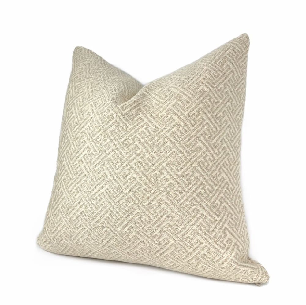 Atlas Greek Key Cream Beige Geometric Pillow Cover - Decorative Throw Pillow Case for Sofa, Bed, Couch - Home Decor Accent (18x18 Inches)