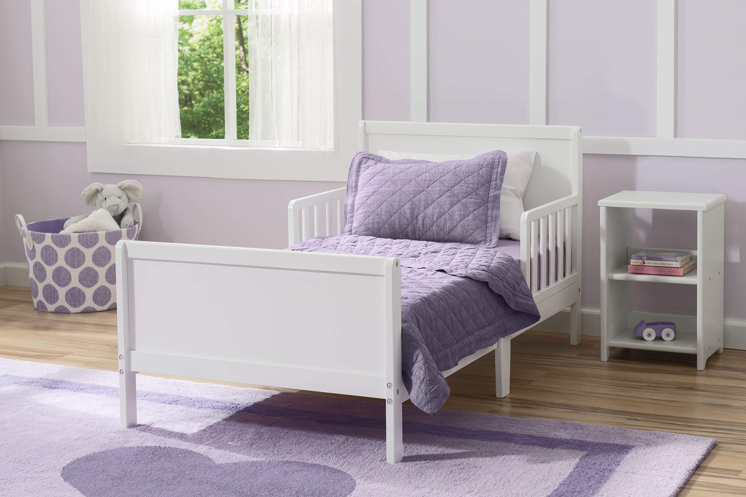 Delta Children Fancy Toddler Bed with Bianca Twinkle Galaxy Design & Dual-Sided Recycled Fiber Core Mattress - Safe Comfortable Nursery Bed for Kids 2-5 Years | Perfect for Bedrooms, Daycares & Sleepovers