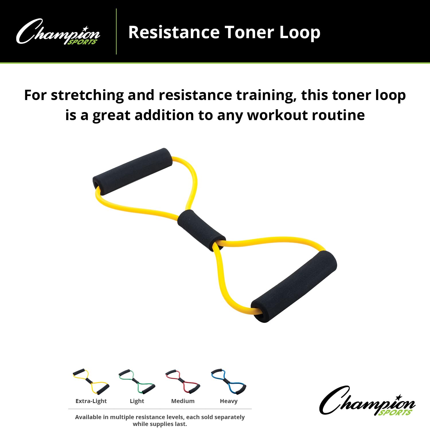 Champion Sports Extra Light Resistance Exercise Bands - Yellow | Perfect for Home Workouts, Yoga, Pilates & Strength Training