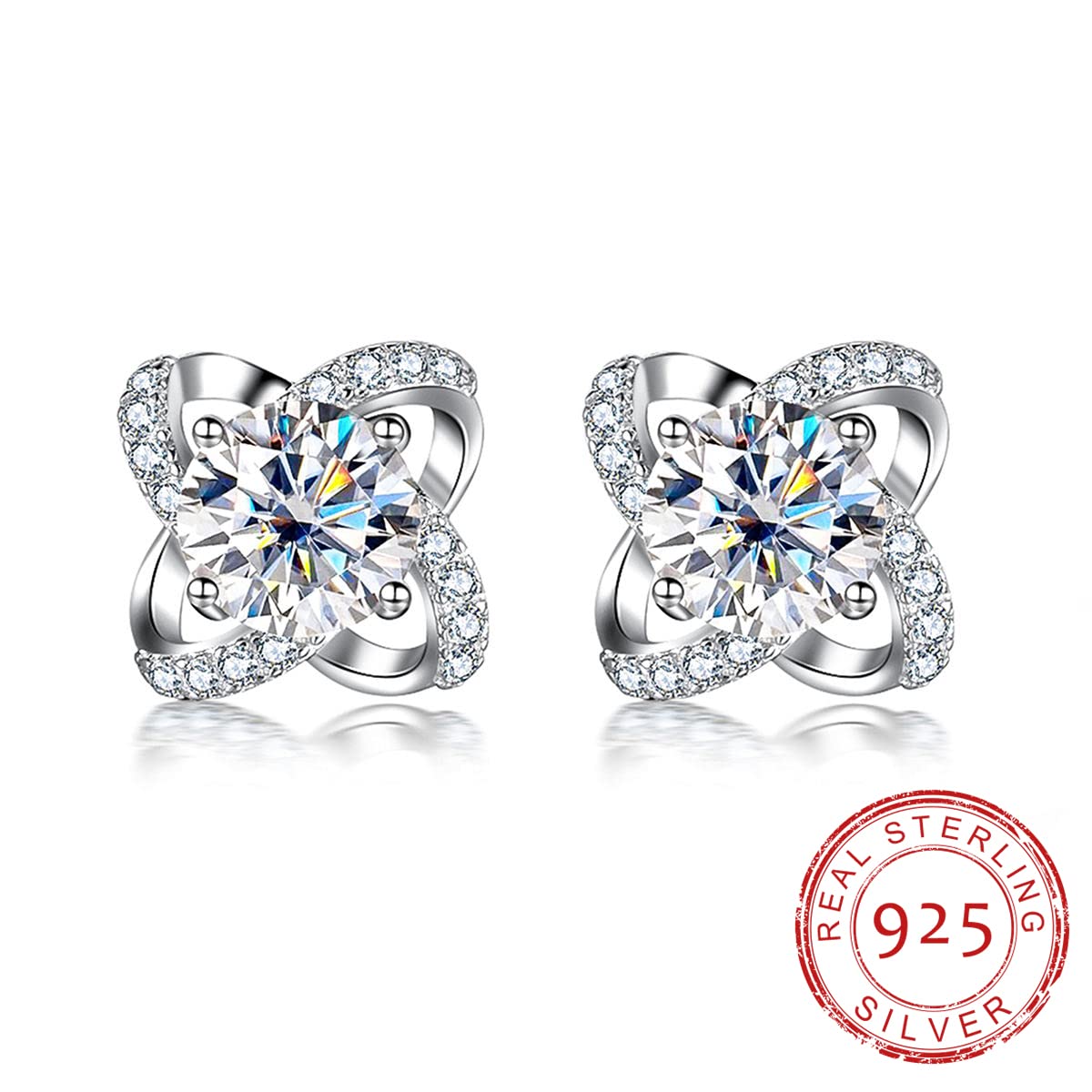 2 Carat D Color Moissanite Windmill Stud Earrings for Women - 925 Sterling Silver Flower Earrings | Elegant Pierced Jewelry for Daily Wear, Parties & Special Occasions