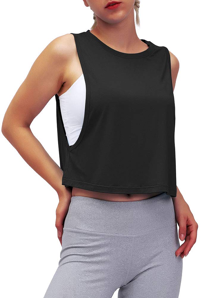 Mippo Women's Mesh Back Workout Crop Top - Loose Fit Gym & Running Tank Top for Yoga, Fitness & Casual Wear