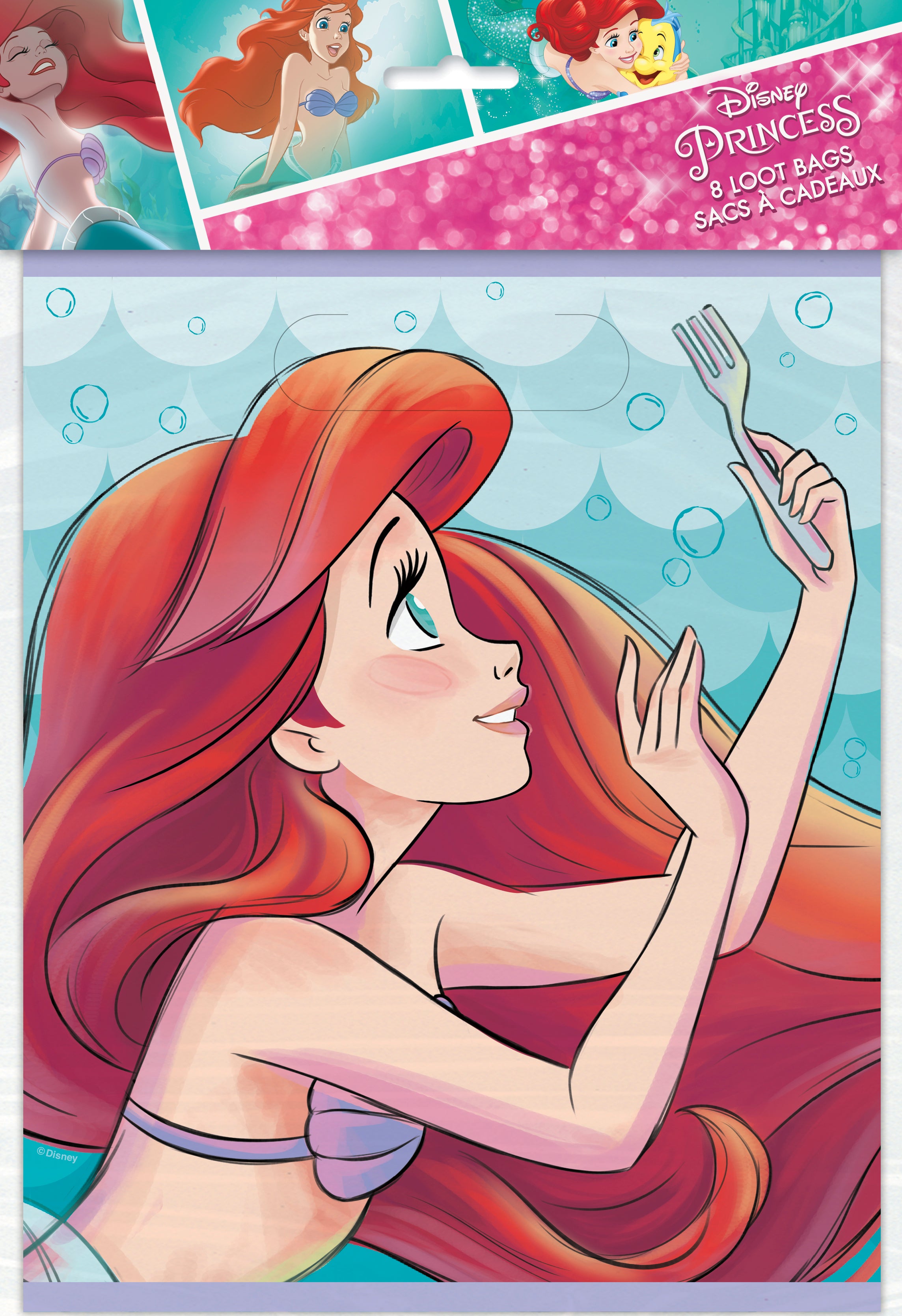 Ariel Themed Party Favor Bags - 8ct Kids Birthday Goodie Bags for Disney Princess Themed Parties, Baby Showers & Celebrations
