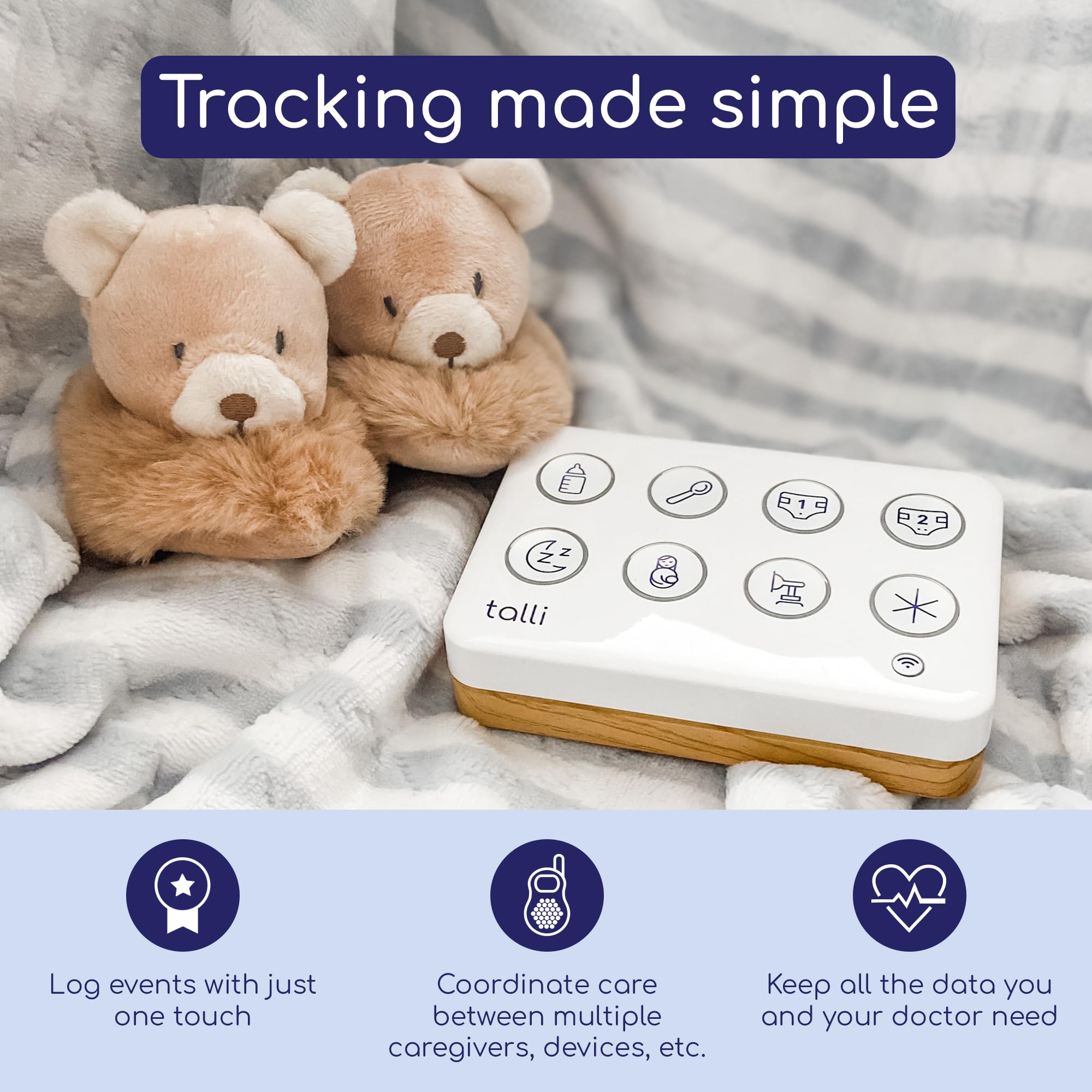 Talli Daily One-Touch Baby Tracker - Smart Baby Monitor for Logging Feedings, Diapers, Sleep & Daily Activities - Syncs with Mobile App for Real-Time Tracking & Alexa Integration - Perfect for New Parents & Caregivers