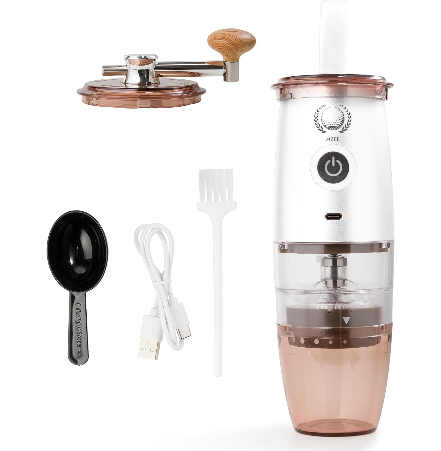 Premium Portable Burr Coffee Grinder - Electric & Manual 2-in-1 Adjustable Mill with 5 Precise Grind Settings for Espresso, Drip, Pour Over, Cold Brew & Percolator - Perfect for Home, Office & Travel (White)