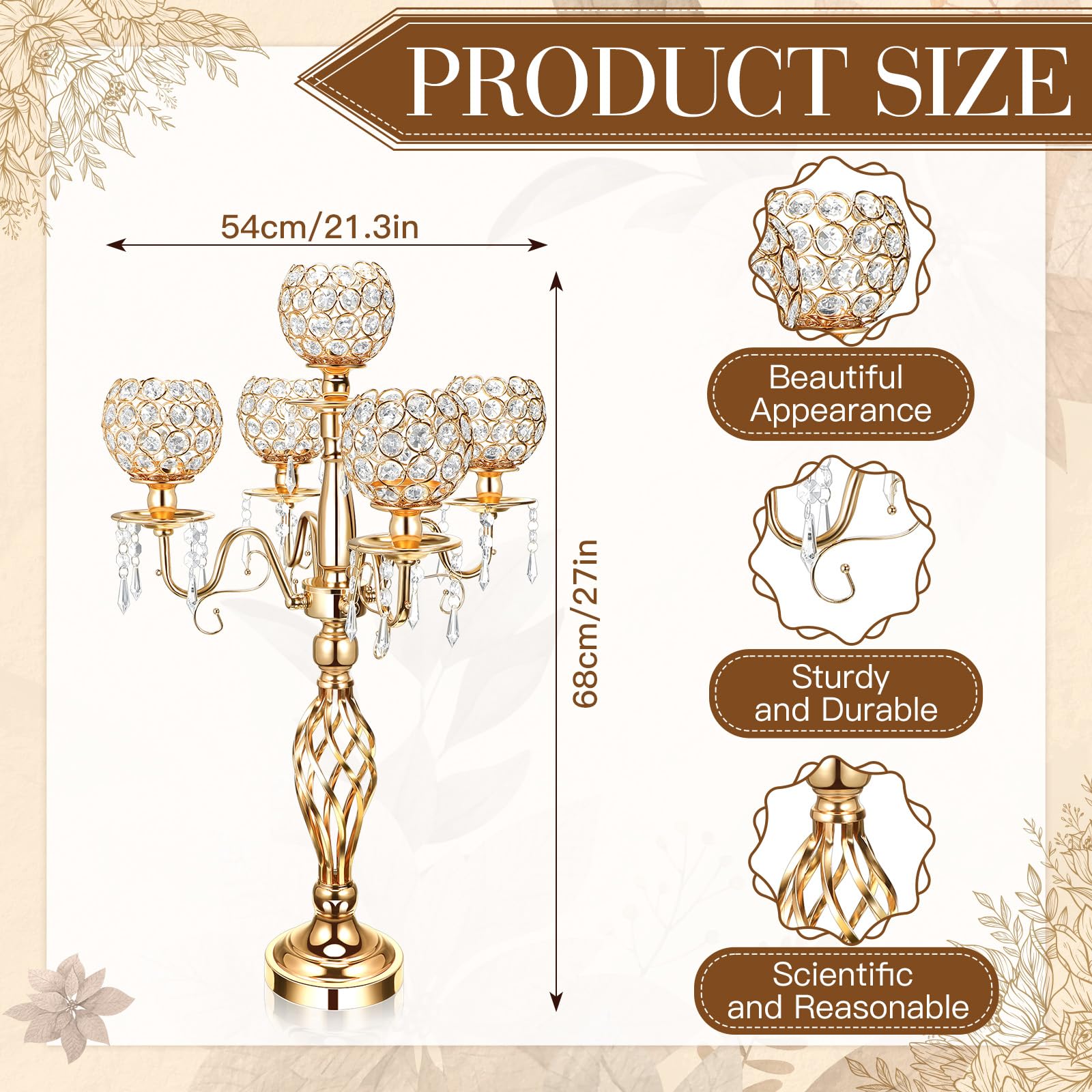 5-Arm Crystal Candelabra Centerpiece - 27