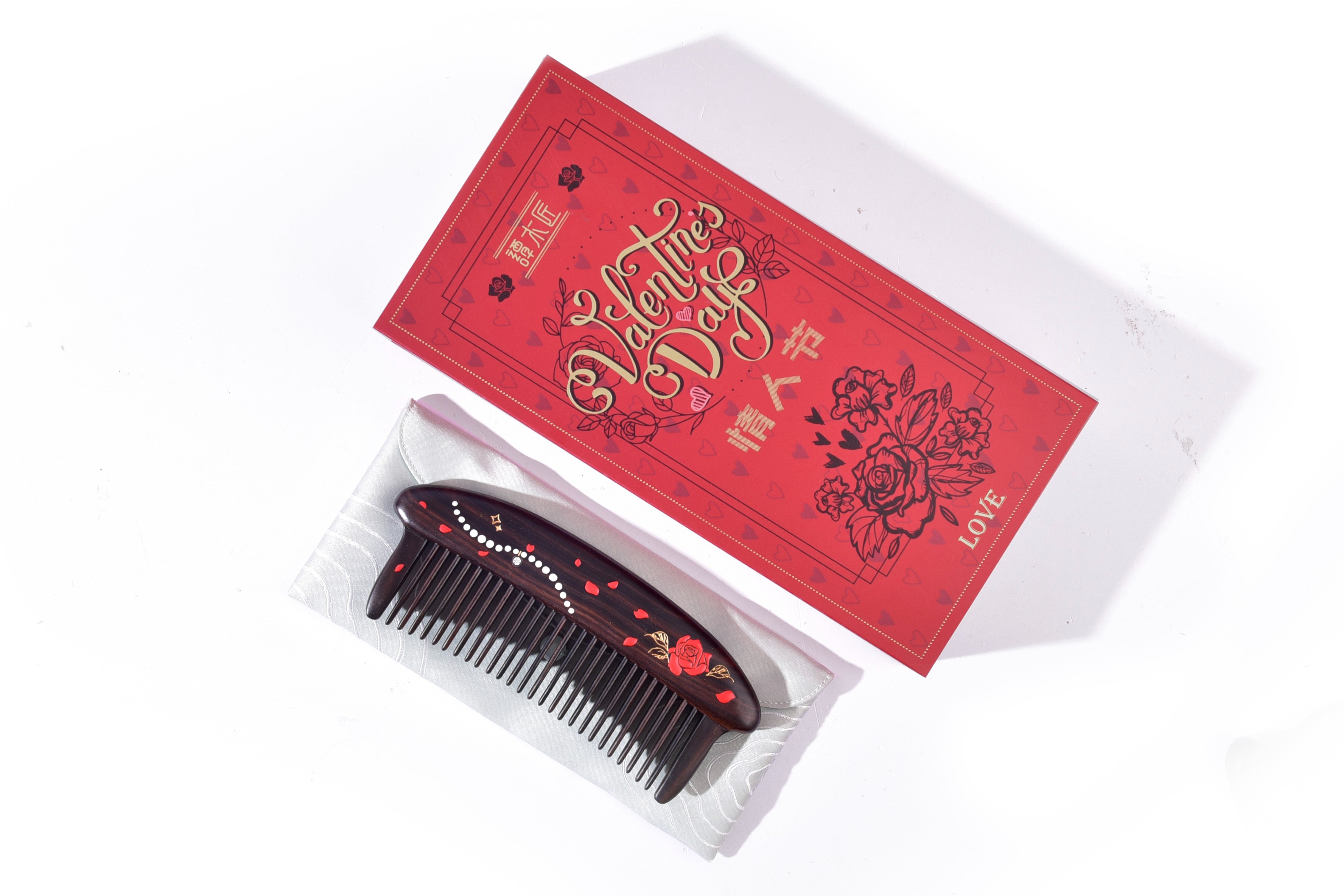 Rose Pattern Wooden Hair Comb for Women - Perfect Gift for Her, Valentine's Day, Anniversary & Special Occasions - Natural Wood Hairbrush for Smoothing & Styling