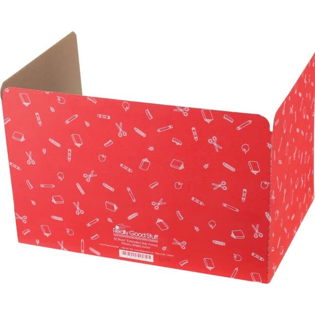 Large Privacy Shields for Student Desks - Set of 12 Matte Study Carrels - Reduce Distractions & Improve Focus During Tests - Red School Supplies Pattern - Perfect for Classrooms, Homeschooling & Test Centers
