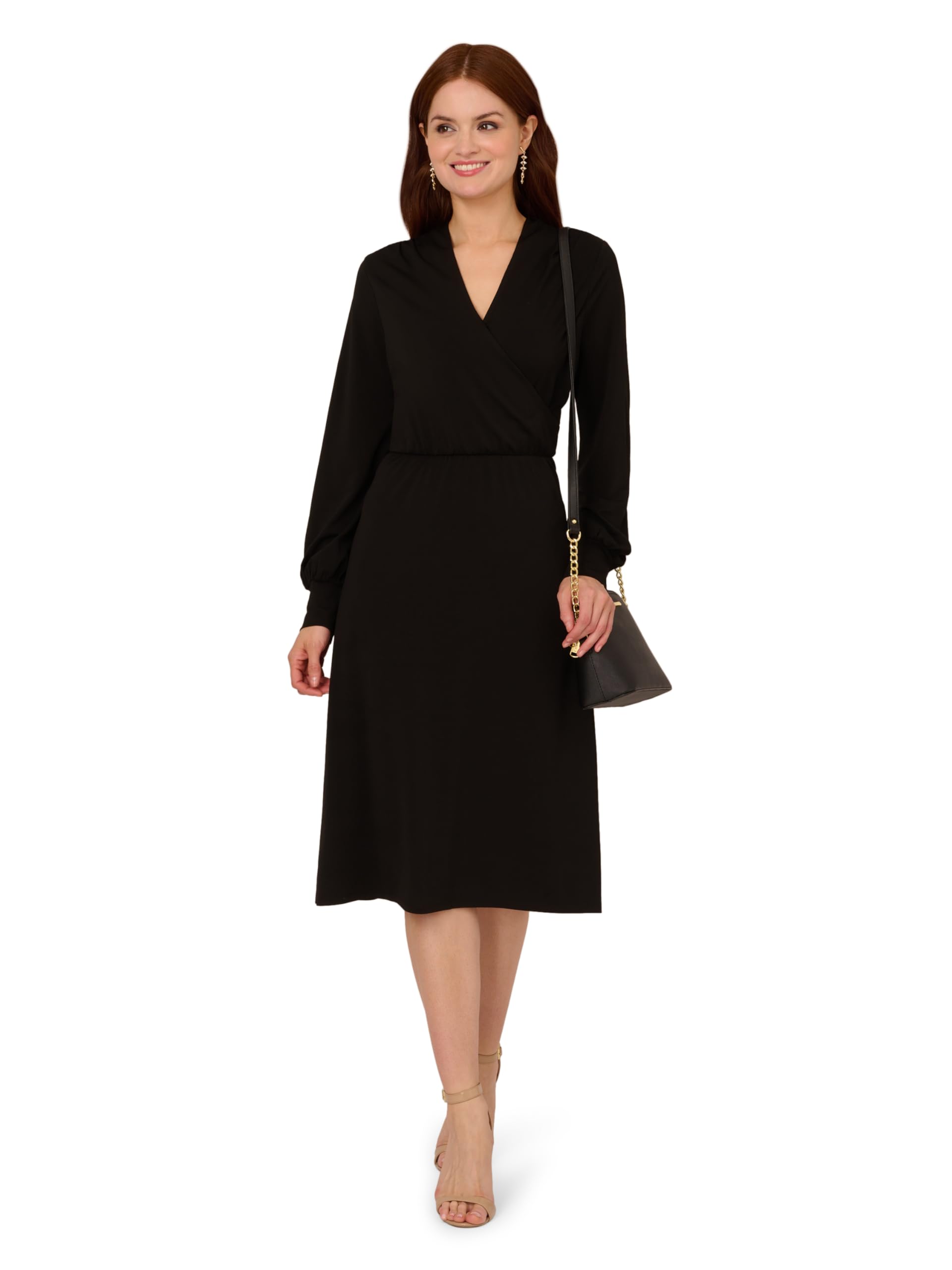 Adrianna Papell Women's Long Sleeve Wrap Midi Dress - Elegant Formal & Cocktail Party Wear for Weddings, Evening Events & Special Occasions