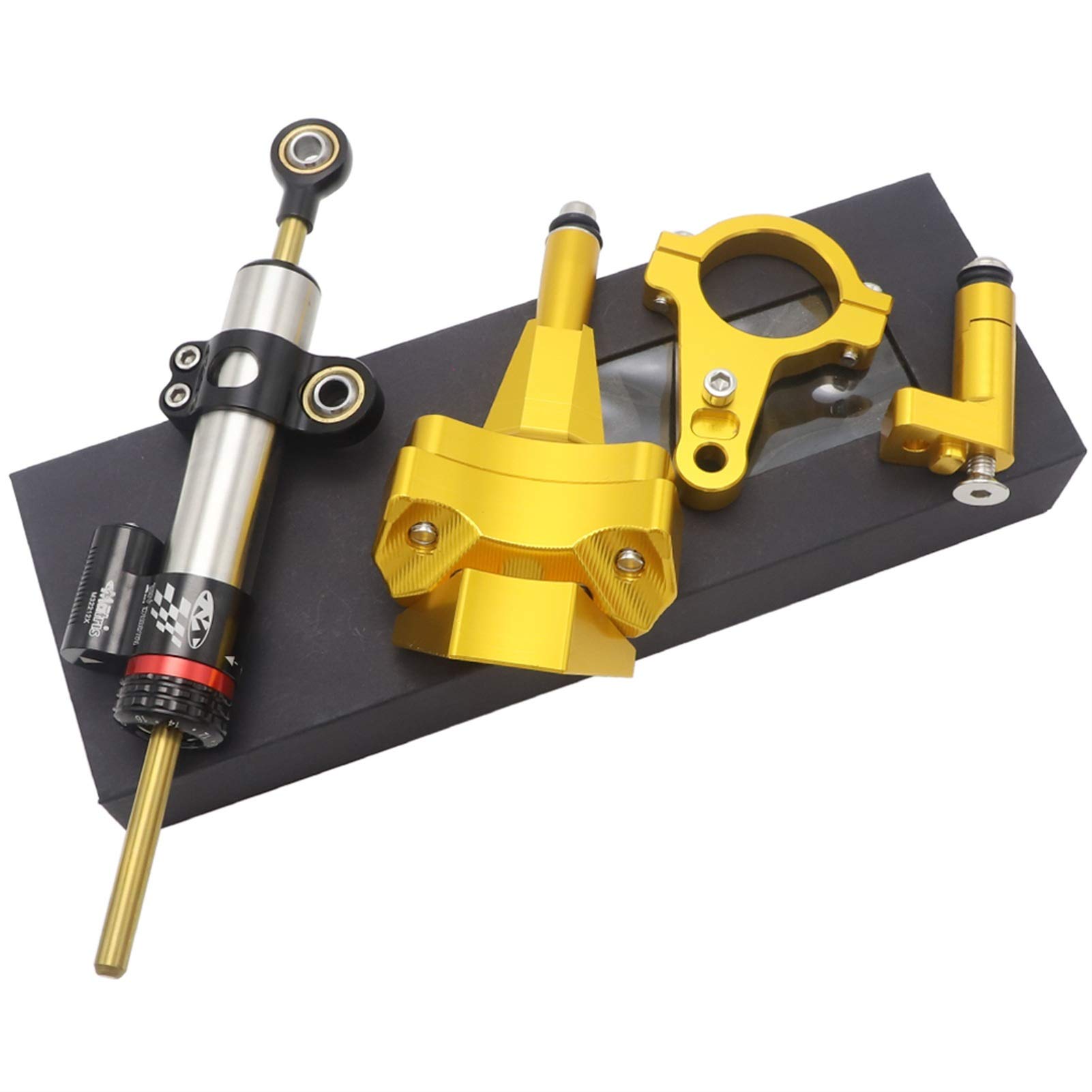 High-Quality CNC Aluminum Motorcycle Steering Damper Stabilizer Kit - Safety Control for Kawasaki Ninja 400, Z400, ZX-4R, ZX4R - Red Mounting Set | Perfect for Track Racing and Street Riding