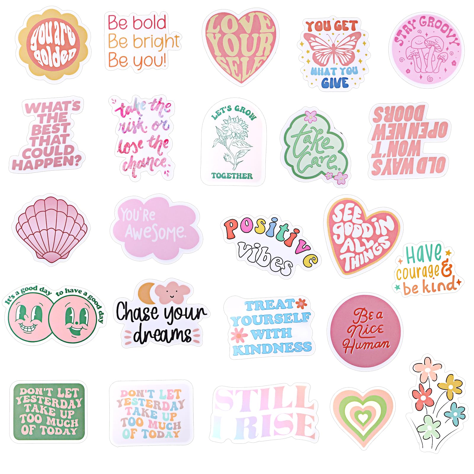 100PCS Pink Motivational Vinyl Waterproof Stickers - Inspirational Decals for Laptop, Water Bottle, Phone, Car, Hard Hat | Durable Adhesive for Adults, Women, Teens & Kids | Perfect for School, Office, Gym & Personal Belongings