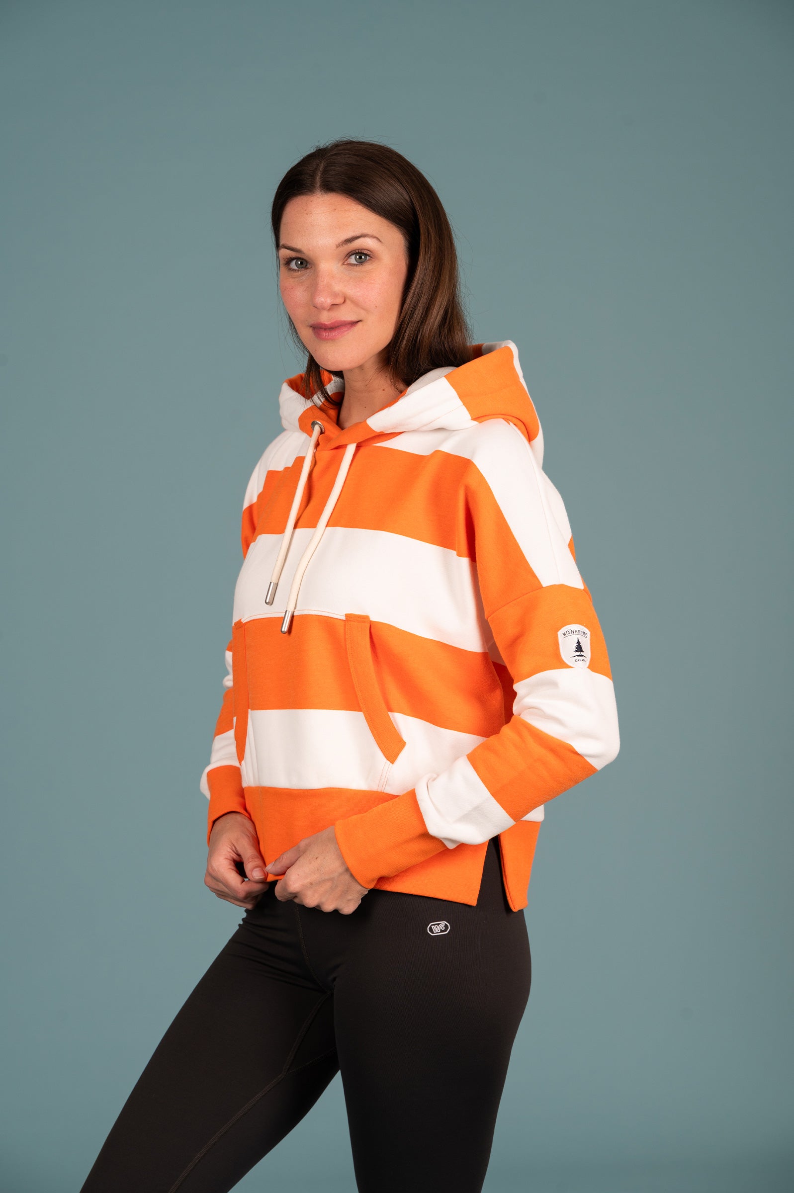 Hydron Cropped Hoodie for Women - Striped Tangerine Pullover Sweatshirt | Casual Streetwear, Gym & Lounge Wear