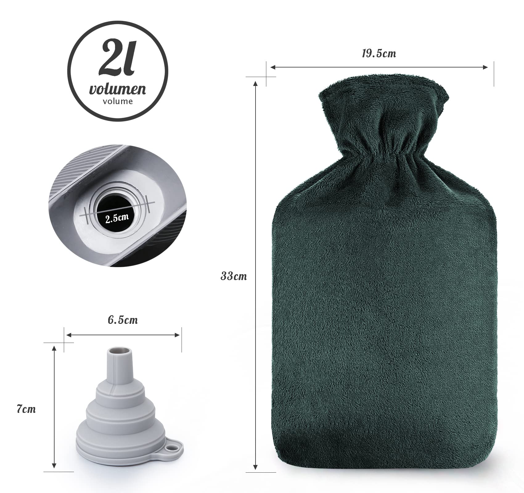 Anstore 2L Large Hot Water Bottle Green - Removable & Washable Soft Cover for Hot & Cold Therapy - Perfect for Baby, Neck Pain Relief, and Winter Warmth - Includes 1 Bottle & 2 Covers - Ideal for Home, Office, and Travel Use