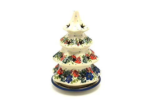 Polish Stoneware Christmas Tree Luminaria - Handcrafted Multicolored Ceramic Holiday Decor (7