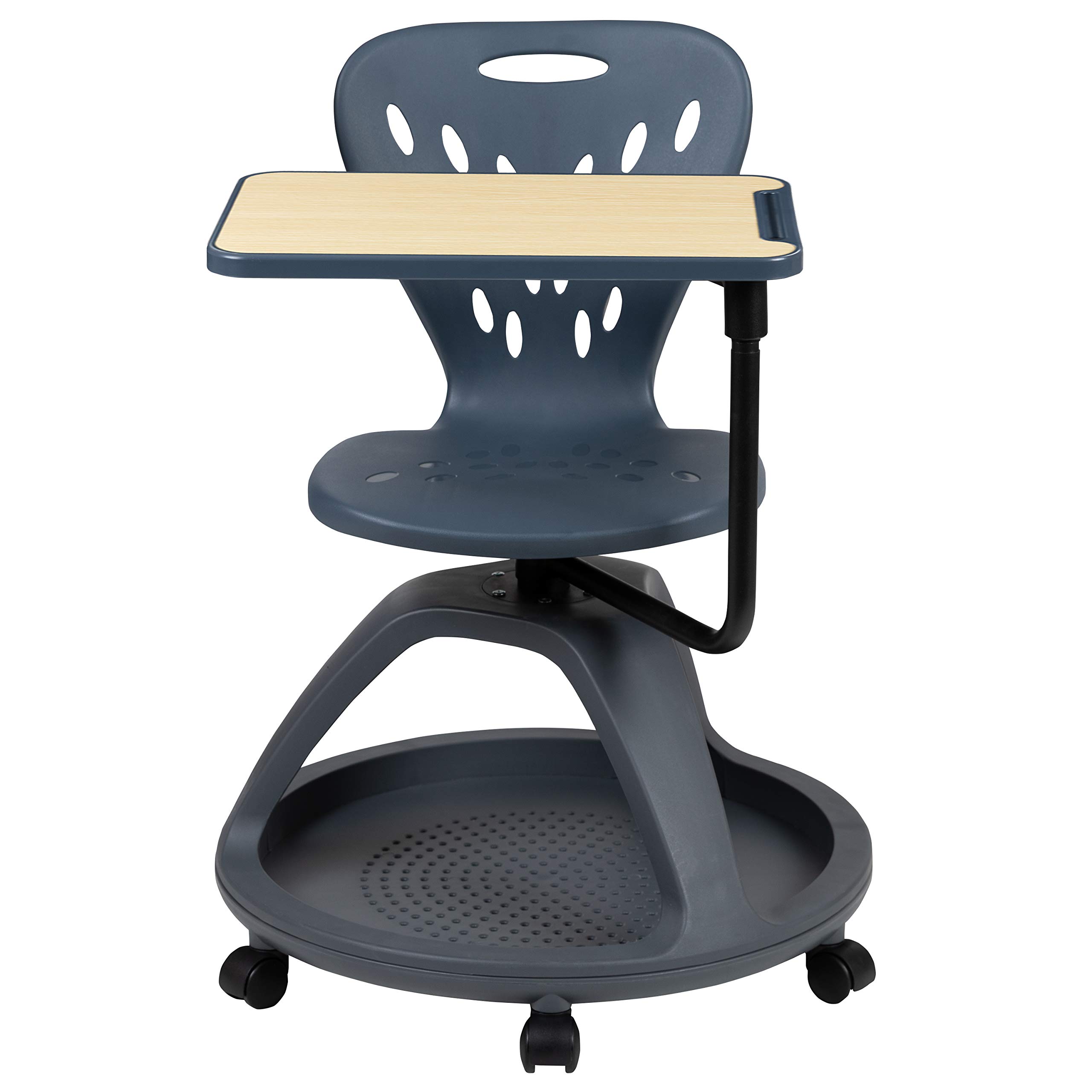 Ergonomic Dark Gray Mobile Desk Chair with 360° Swivel & Tablet Rotation - Under Seat Storage Organizer - Perfect for Home Office, Study Room & Small Spaces