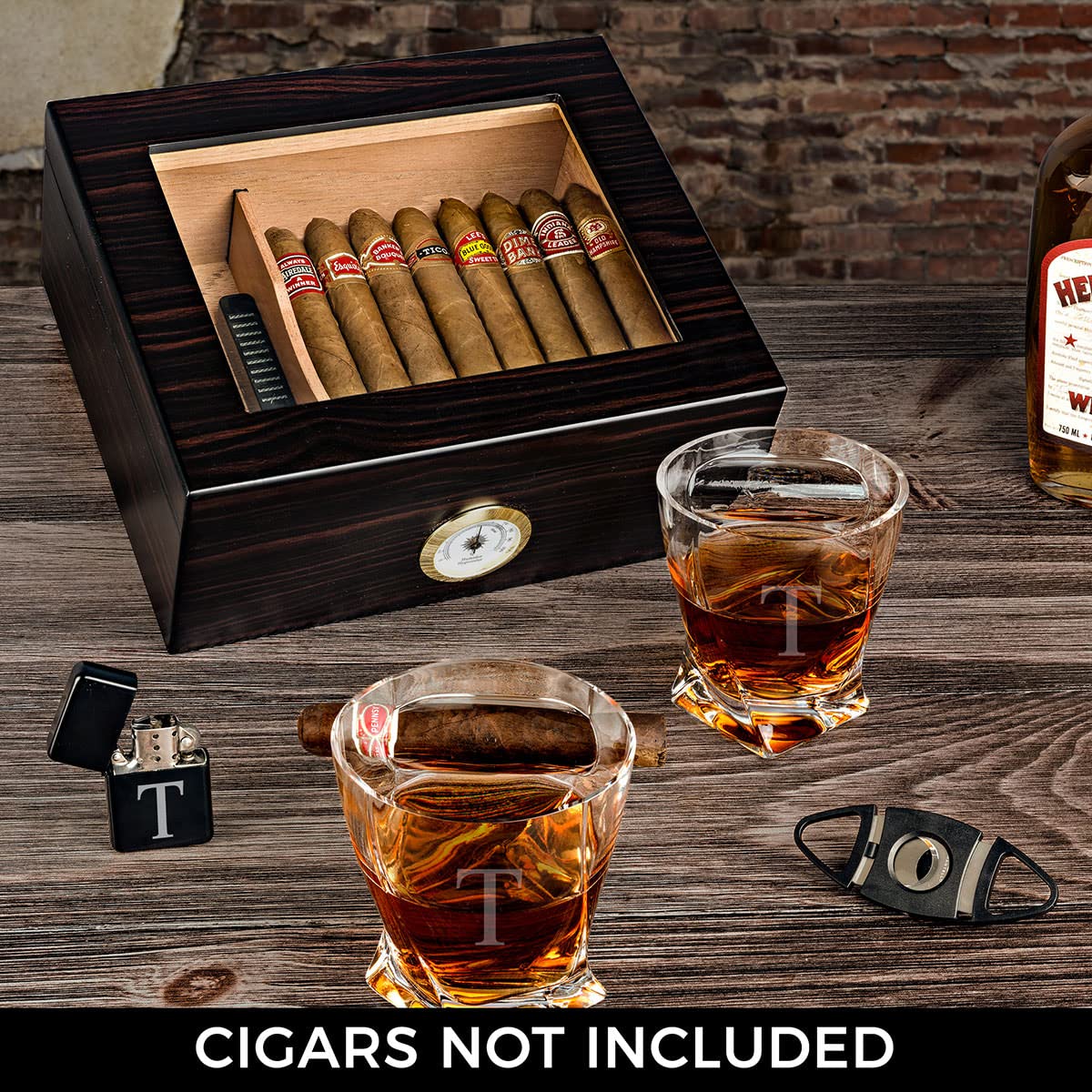 Premium Custom Engraved Twist Cigar Glasses with Spanish Cedar Humidor Set - Perfect for Whiskey & Cigar Lovers, Gifts for Men, Home Bar Accessories