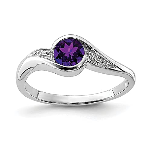 925 Sterling Silver Diamond Amethyst Round Ring - Elegant Gemstone Jewelry for Women | Perfect Gift for Her | Ideal for Weddings, Anniversaries & Special Occasions