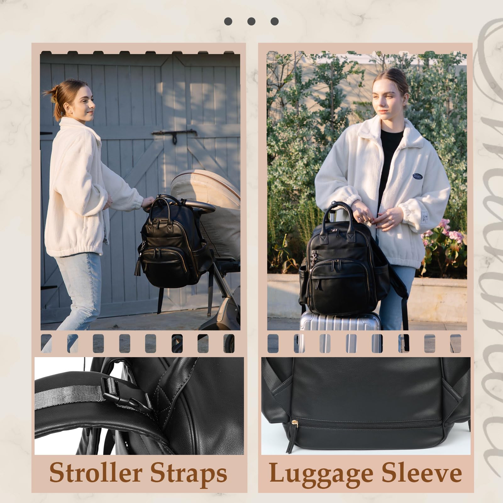Premium Leather Diaper Backpack for Moms - Large Travel Baby Bag with Changing Pad | Stylish & Spacious Diaper Bag for On-the-Go Parents, Perfect for Travel, Shopping & Daily Outings