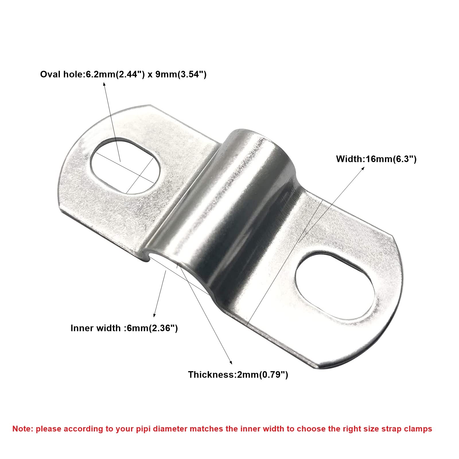 AKIHISA 6mm Heavy Duty 2 Hole U-Tube Strap Clamp, 10 Pcs Stainless Steel-304 Rigid U Bracket Pipe Clamp, Wire Pipe Cable Clips Fastener (ID 15/64 Inch) - Perfect for Plumbing, HVAC, Electrical Wiring & Automotive Applications