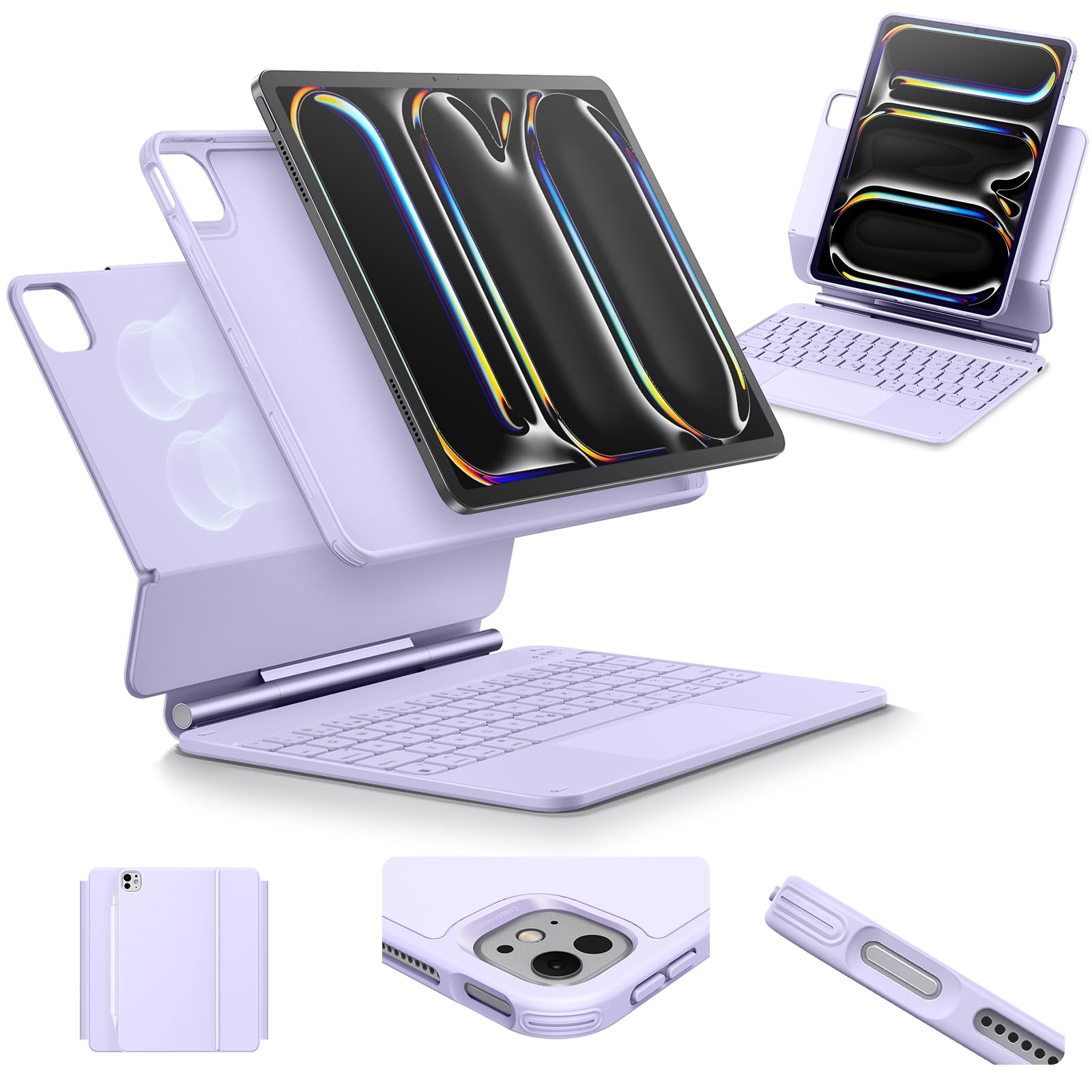 ESR iPad Pro 11 Inch Keyboard Case (2024 M4 & 5th Gen) - Magnetic Stand, 360° Protection, Removable Cover, Purple | Perfect for Work, Study & Travel