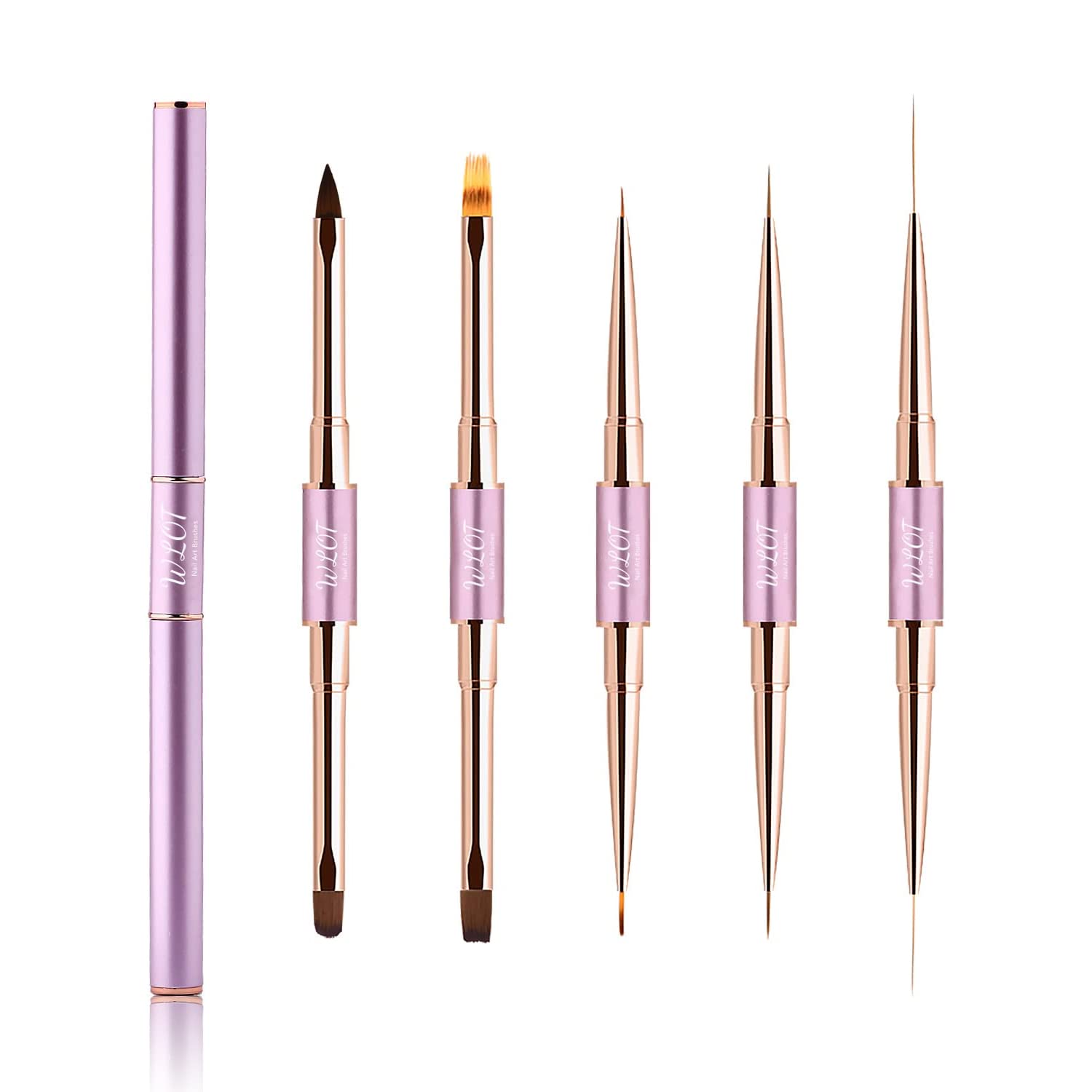 5PC Double Ended Nail Art Brushes Set - Professional Nail Design Tools for Striping, Ombre & Detailing | Perfect for Salon, Home DIY Manicure & Nail Art Enthusiasts | Create Stunning French Tips, Floral Designs & Gradient Nails