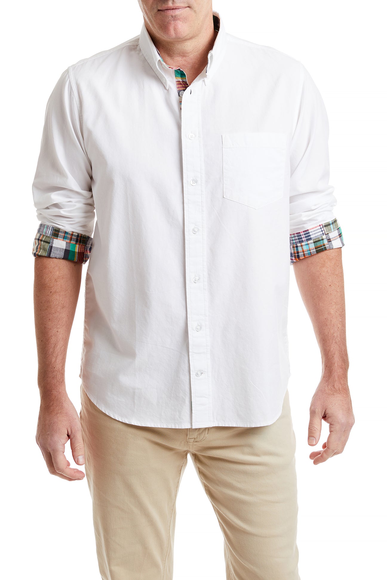 Chase White Oxford Shirt with Osterville Patch Madras - Classic Casual Wear for Men's Office & Summer Outfits