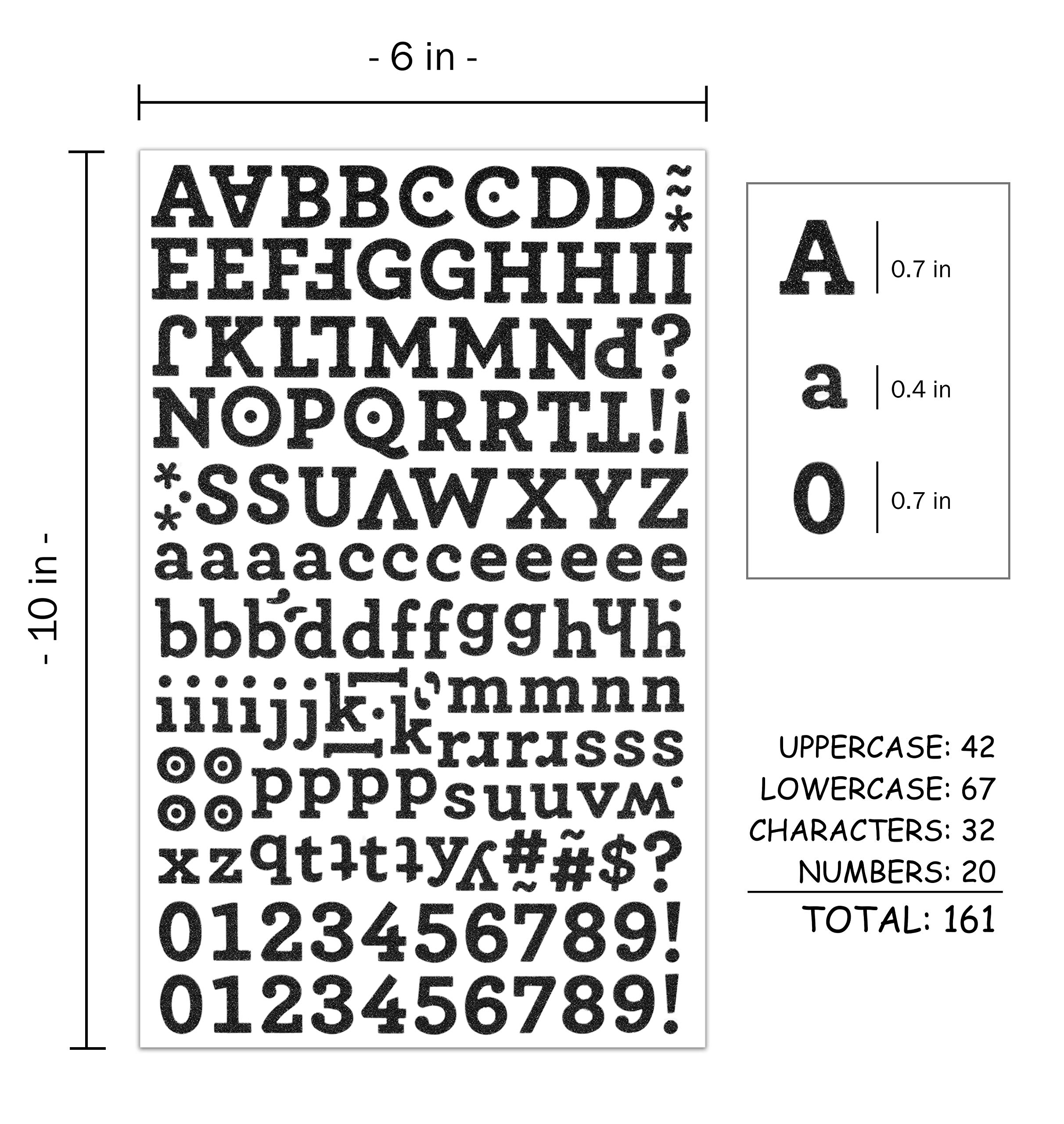 QQ&U Black Glitter Alphabet Letter Stickers - 3 Sheets Self-Adhesive Decorative Letters for Scrapbooking, DIY Crafts, Journals, and Home Decor