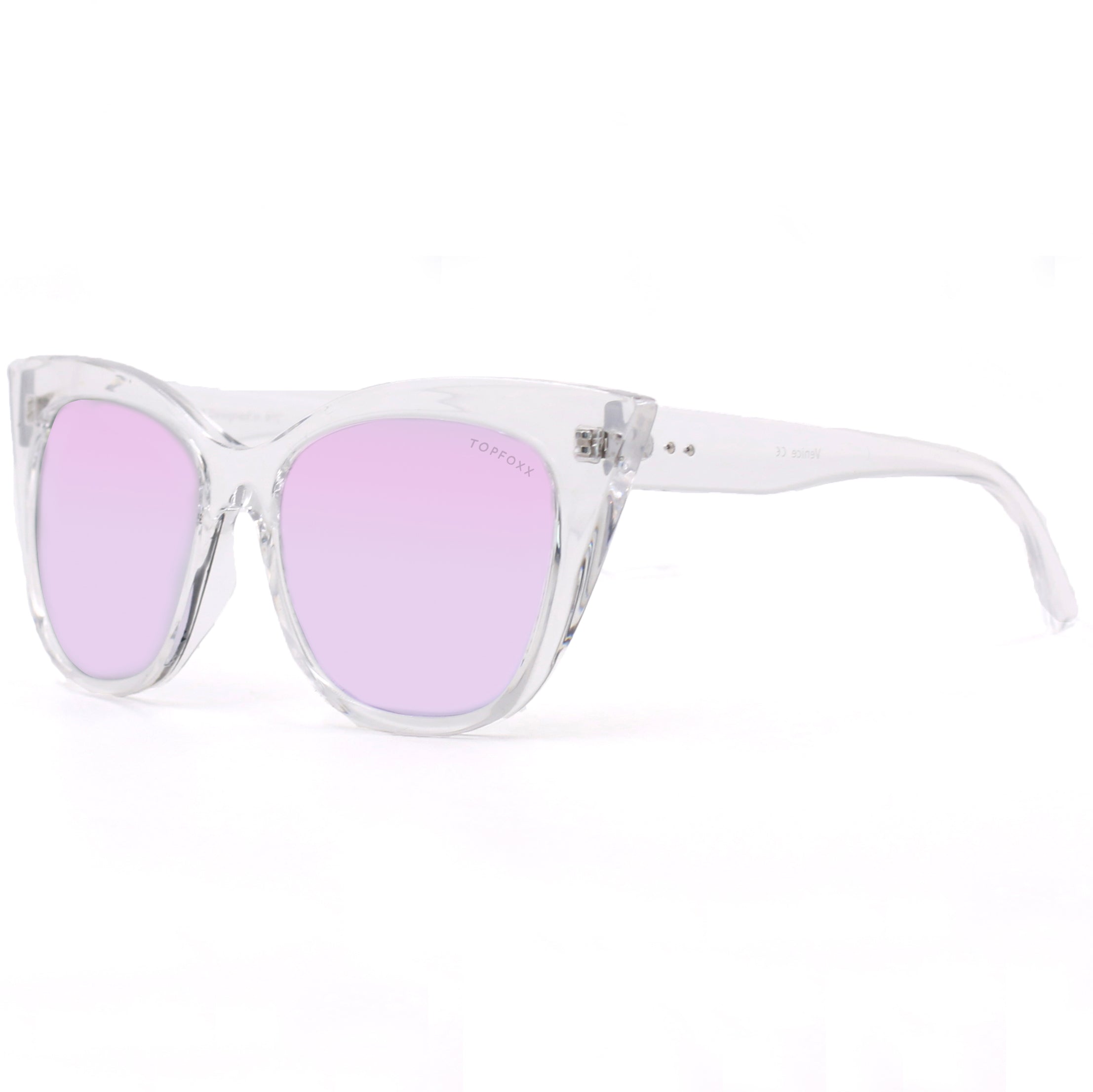 Venice Cateye Sunglasses - Clear Purple UV Protection Fashion Shades for Women & Men | Perfect for Beach, Driving & Outdoor Activities