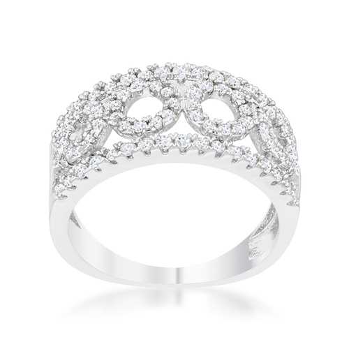 0.5ct Cubic Zirconia Rhodium Plated Contemporary Wedding Band Ring for Women - Elegant Stackable Ring for Bridal, Anniversary & Everyday Wear